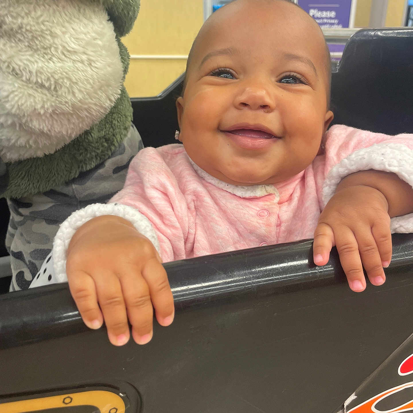 Oakley joined the competition — help win amazing prizes! baby, babylaughing, bodypart, clothing, coat, face, finger, hand, happy, head, jacket, laughing, mouth, person, photography, portrait, selfie, sitting, smile, teeth