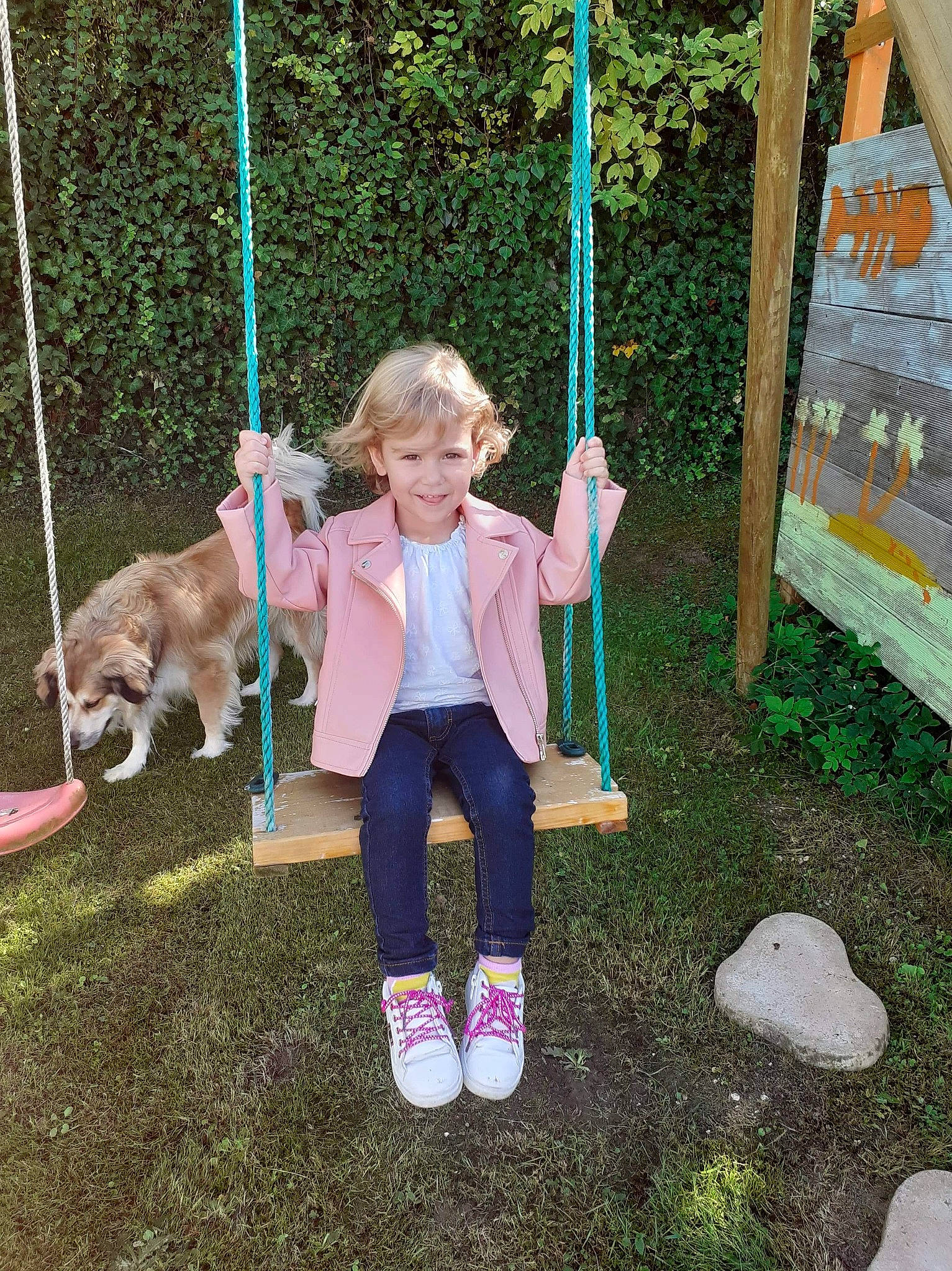 Kenza participe au concours pour gagner de l'argent avec cette photo : balance, carnivore, city, companion_dog, dog, dog_breed, electric_blue, fun, grass, joy, leisure, outdoor_play_equipment, person, plant, play, playground, public_space, recreation, smile, swing