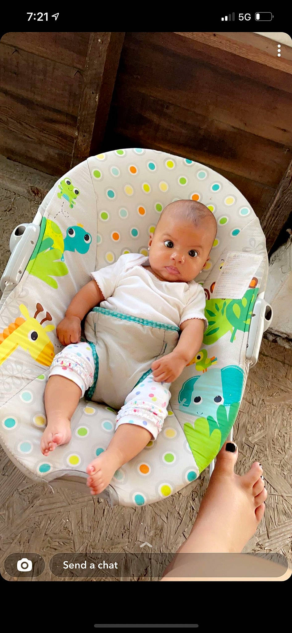 Elighanna joined the competition — help win amazing prizes! baby, baby_products, baby_toddler_clothing, chair, child, comfort, dress, facial_expression, head, leg, linens, orange, pattern, person, product, sitting, skin, sleeve, sock, textile