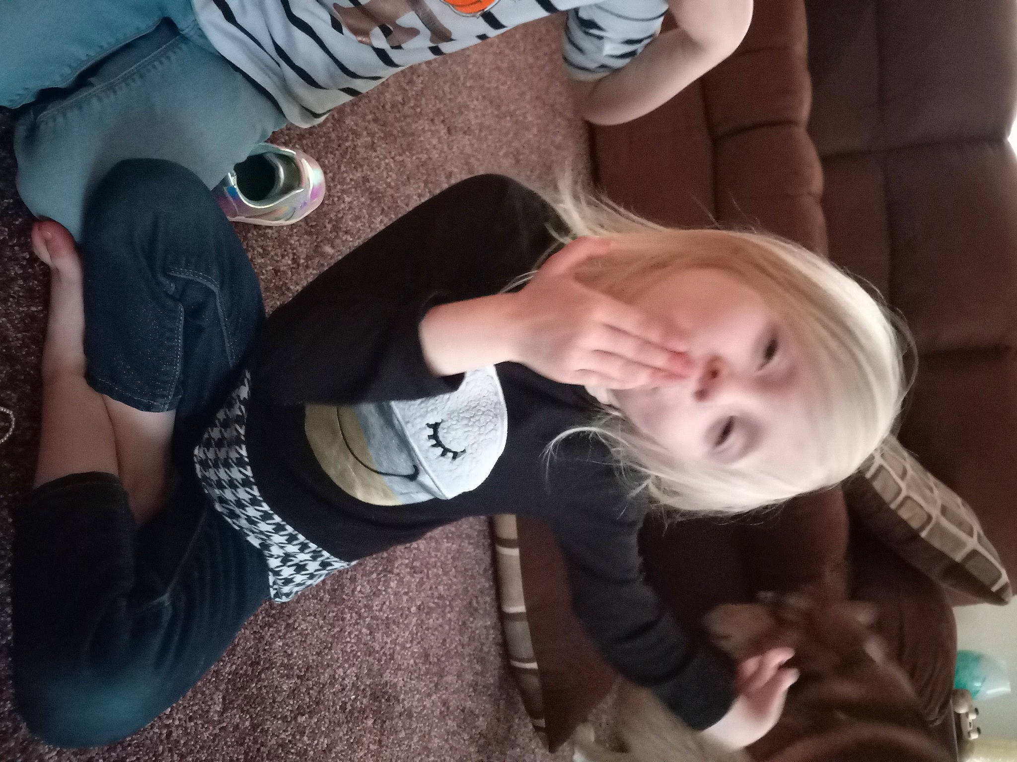 Anastasia joined the competition — help win amazing prizes! child, comfort, cool, elbow, eyewear, fun, gesture, happy, hat, headgear, human_leg, knee, mouth, nail, person, sitting, sleeve, thigh, toddler, tree