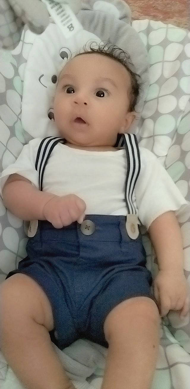 Chance is registered to the contest to win money with this photo: baby, baby_toddler_clothing, cheek, child, comfort, eyelash, iris, joint, knee, lip, pattern, person, pink, sitting, skin, sleeve, surprise, t_shirt, thigh, toddler