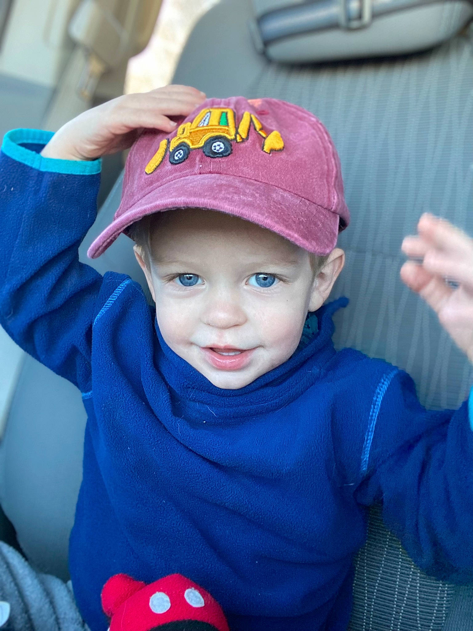 Luke joined the competition — help win amazing prizes! baby, baby_toddler_clothing, baseball_cap, blue, cap, child, electric_blue, fashion_accessory, fun, happy, hat, headwear, magenta, person, purple, recreation, red, sleeve, smile, t_shirt