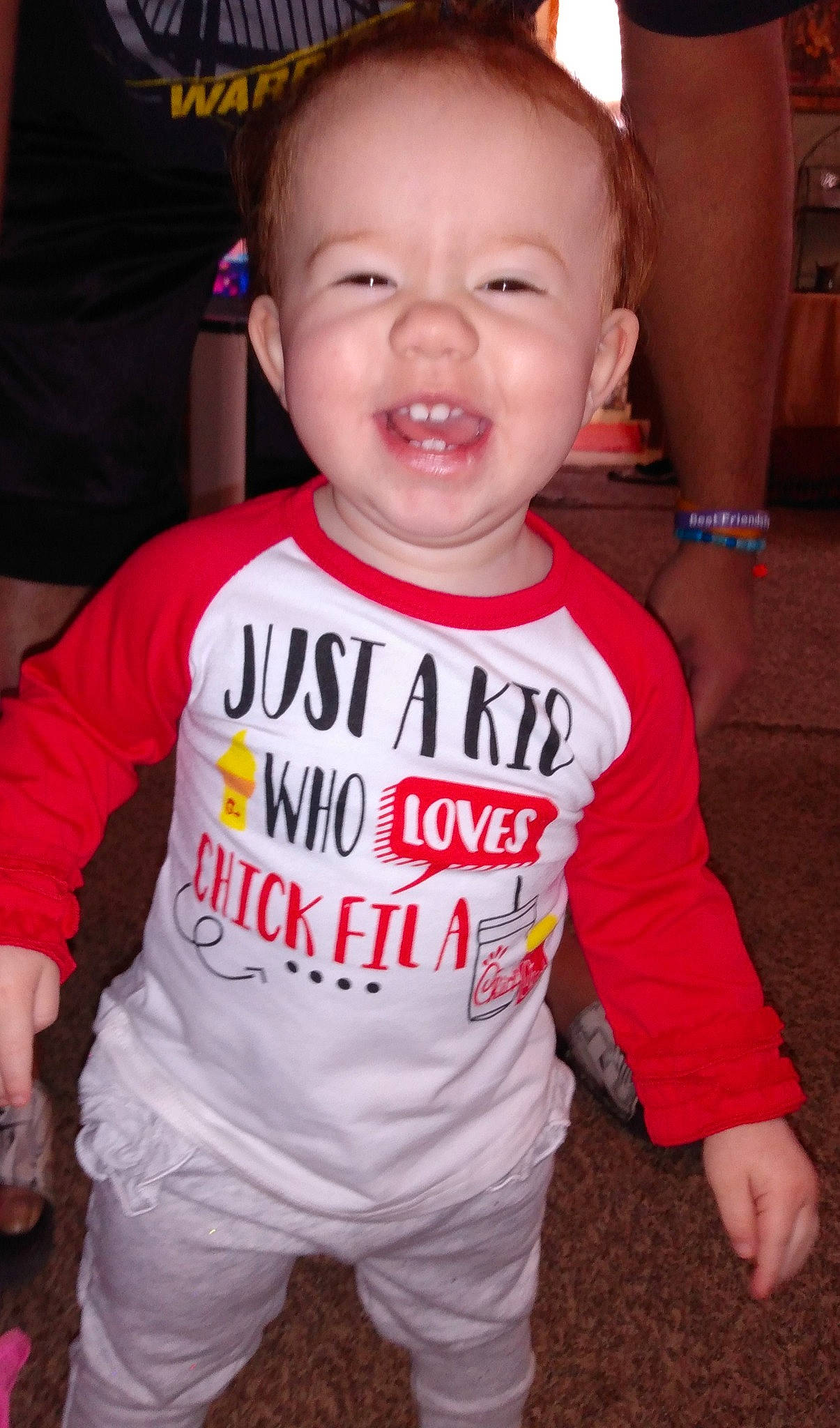 Ahnaleia joined the competition — help win amazing prizes! baby, baby_toddler_clothing, cheek, child, cool, face, facial_expression, fun, happy, laugh, outerwear, person, skin, sleeve, smile, t_shirt, toddler, top