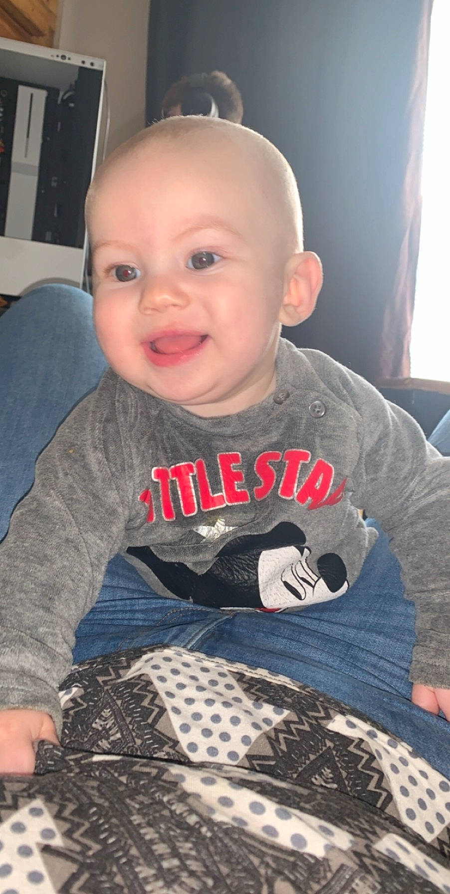 Kobi joined the competition — help win amazing prizes! arm, baby, cheek, child, cool, eye, face, facial_expression, forehead, head, leg, nose, person, sitting, skin, smile, t_shirt, toddler