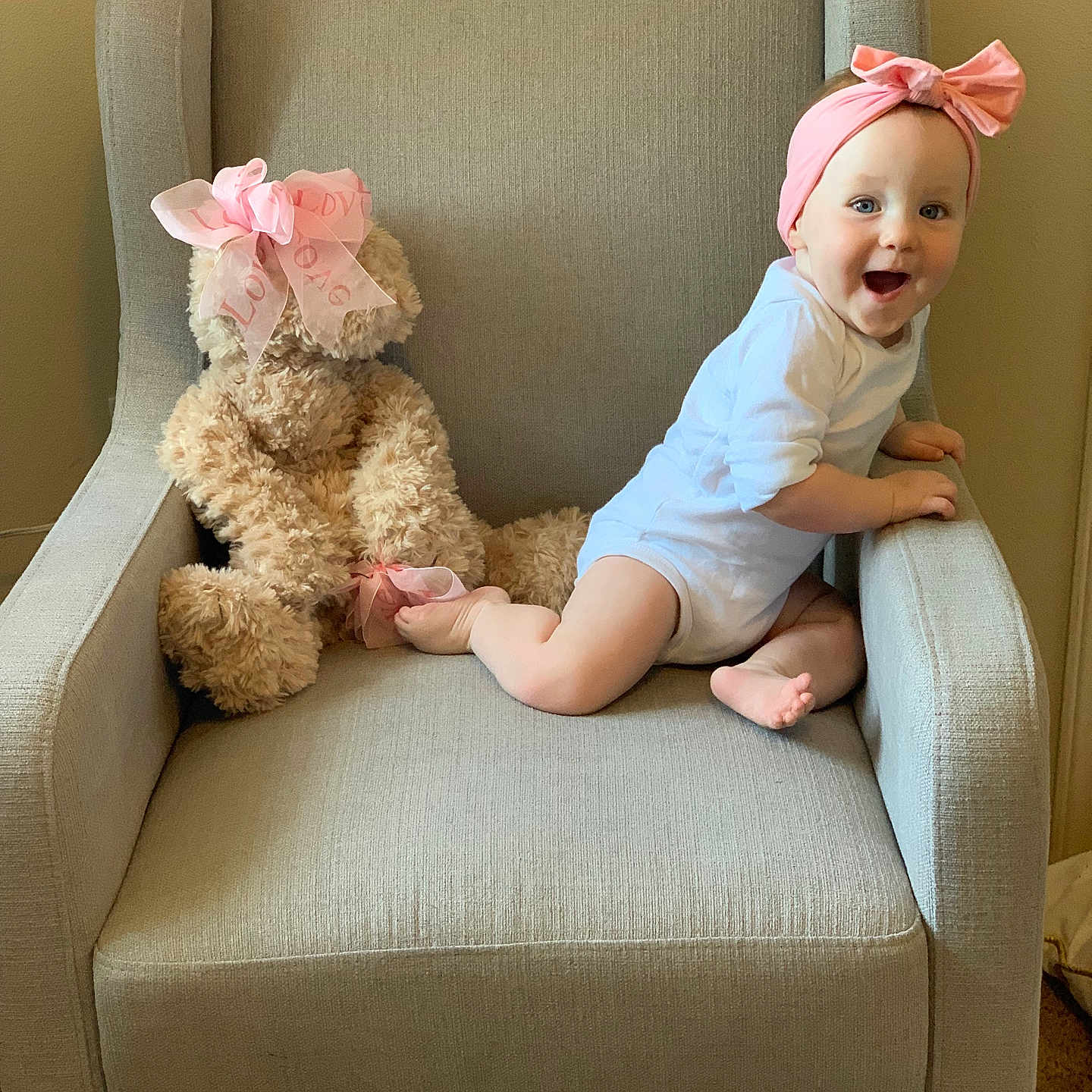 Iris is registered to the contest to win money with this photo: armchair, baby, cap, chair, clothing, couch, cushion, face, furniture, hat, head, homedecor, person, photography, pillow, portrait, rockingchair, sitting, teddybear, toy