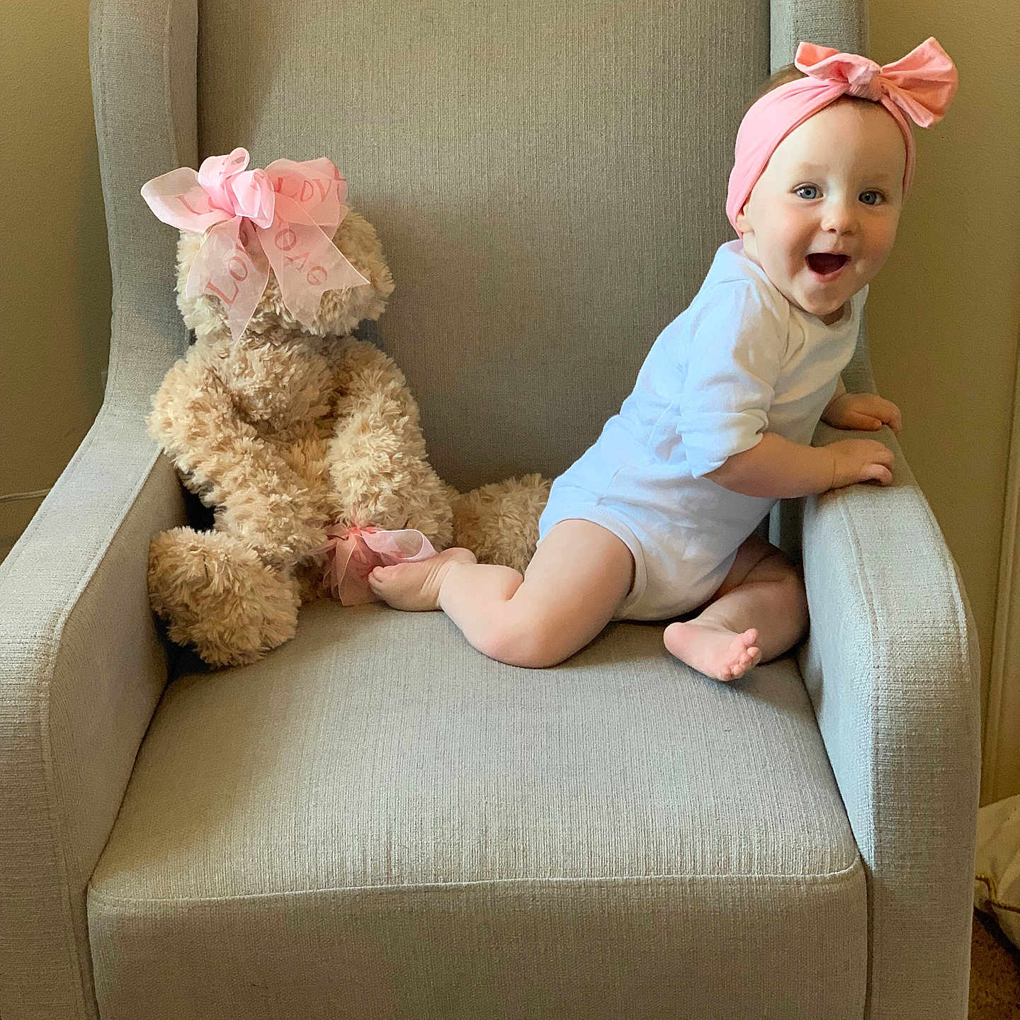 Iris is registered to the contest to win money with this photo: armchair, baby, cap, chair, clothing, couch, cushion, face, furniture, hat, head, homedecor, person, photography, pillow, portrait, rockingchair, sitting, teddybear, toy
