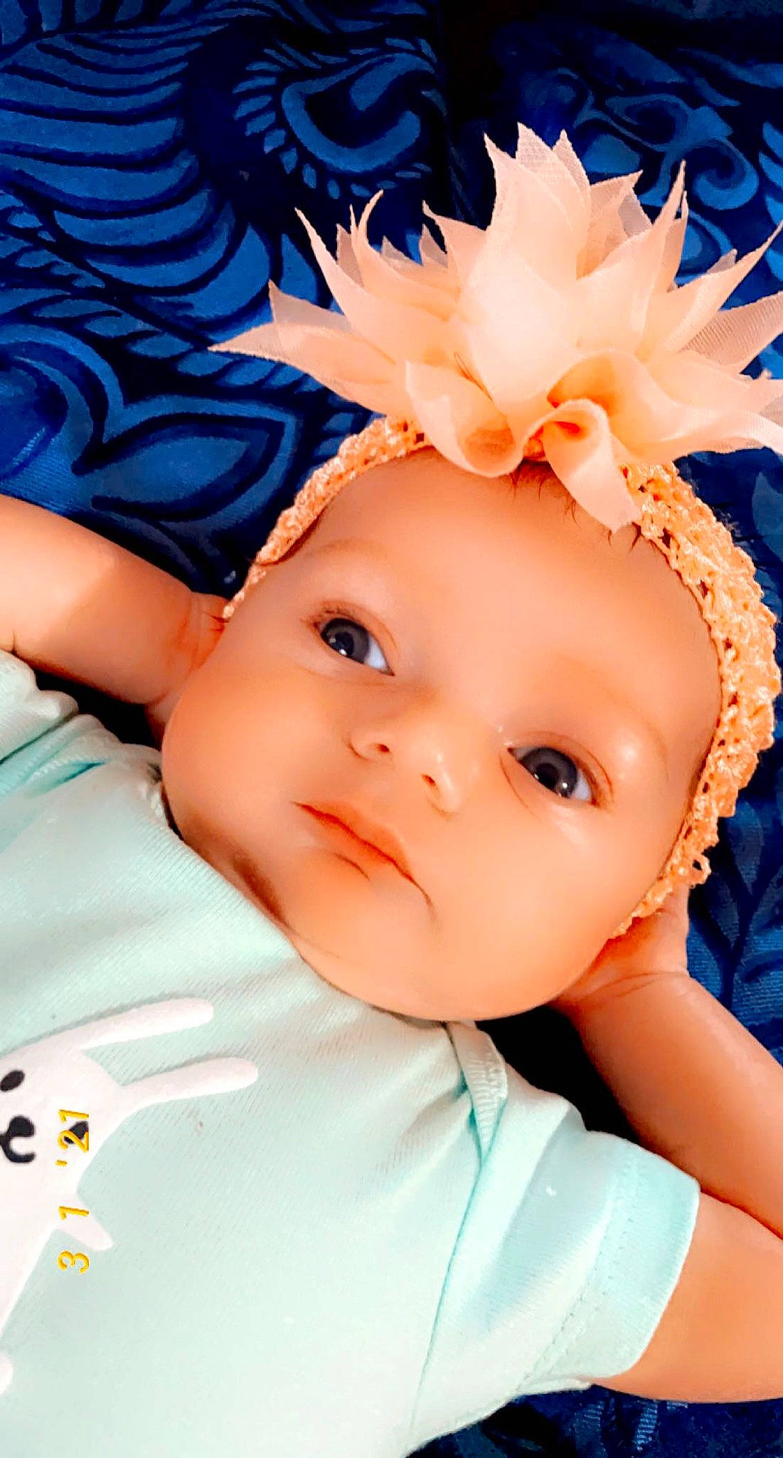 Alexandria joined the competition — help win amazing prizes! azure, baby, baby_toddler_clothing, blue, eye, eyebrow, eyelash, face, flower, happy, headband, headpiece, iris, person, petal, pink, plant, product, skin, toddler