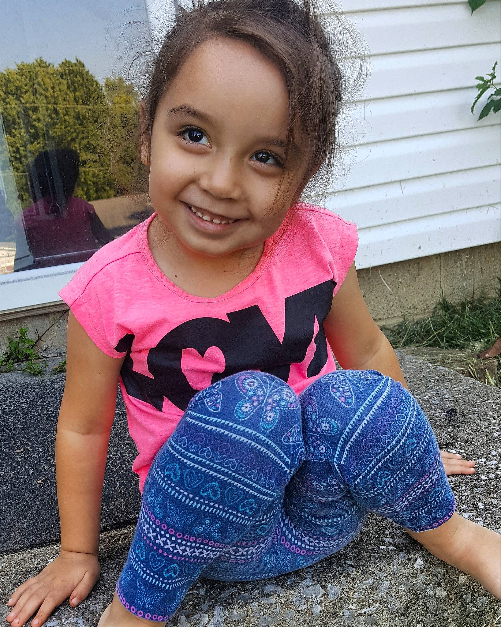 Patience joined the competition — help win amazing prizes! beauty, child, eye, face, facial_expression, fun, grass, head, jeans, joy, leg, lip, nose, people, person, pink, sitting, skin, smile, summer