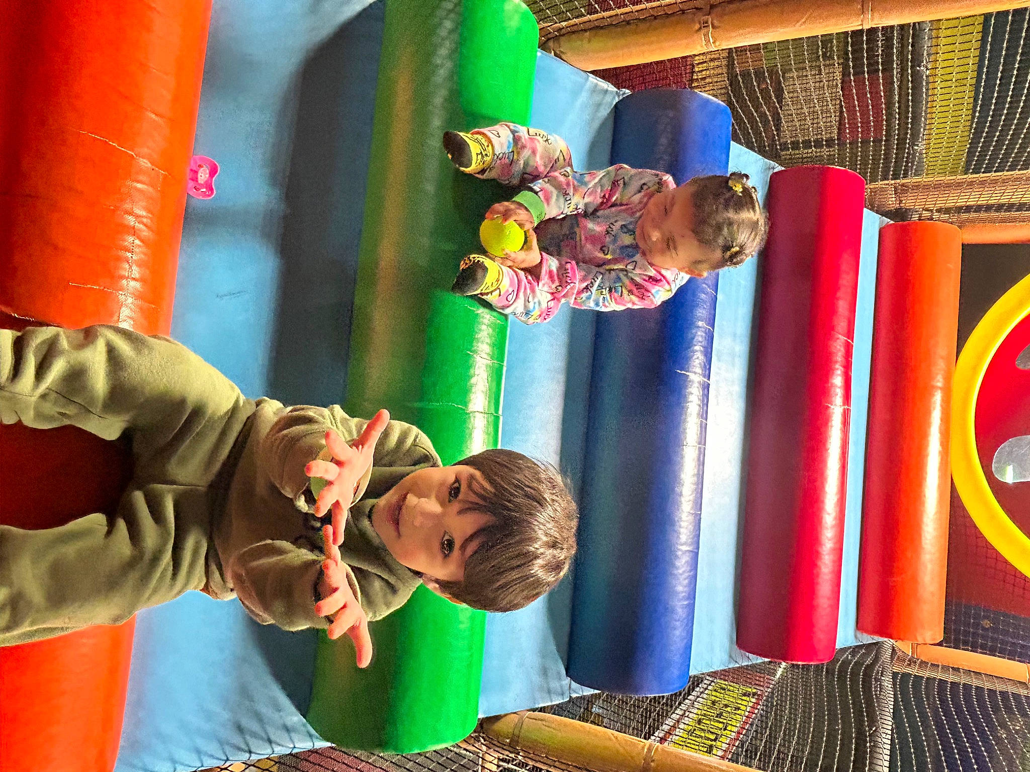 Amari is registered to the contest to win money with this photo: bounce_house, child, chute, city, electric_blue, fun, green, happy, leisure, outdoor_play_equipment, person, play, playground, recreation, red, room, smile, t_shirt, toddler, vacation