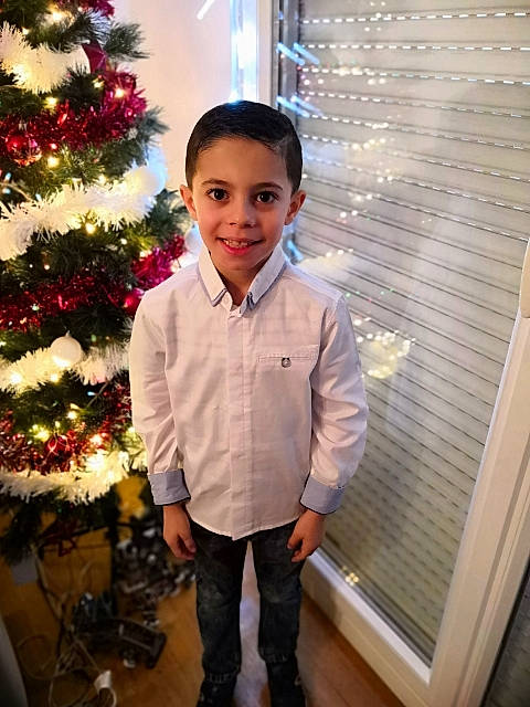 Alexandre a rejoint le concours — aidez-le/la à gagner de superbes lots ! child, christmas, christmas_decoration, christmas_ornament, christmas_tree, conifer, event, evergreen, fun, happy, holiday, holiday_ornament, joy, ornament, person, room, sleeve, smile, toddler, tradition
