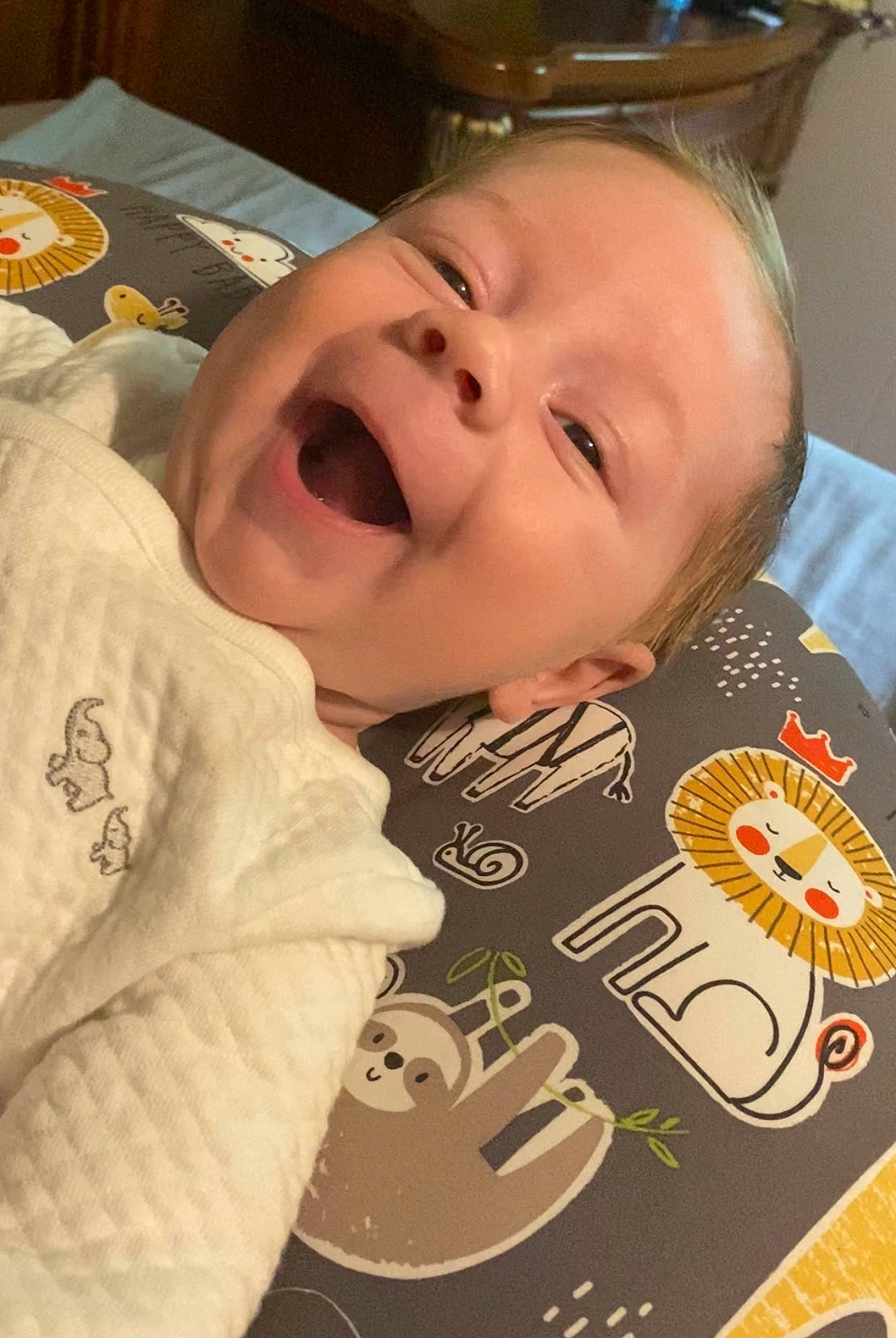 Jaxon is registered to the contest to win money with this photo: baby, baby_products, baby_toddler_clothing, carmine, cheek, child, comfort, eyelash, fun, happy, iris, lip, mammal, mouth, nose, person, product, sleeve, smile, t_shirt