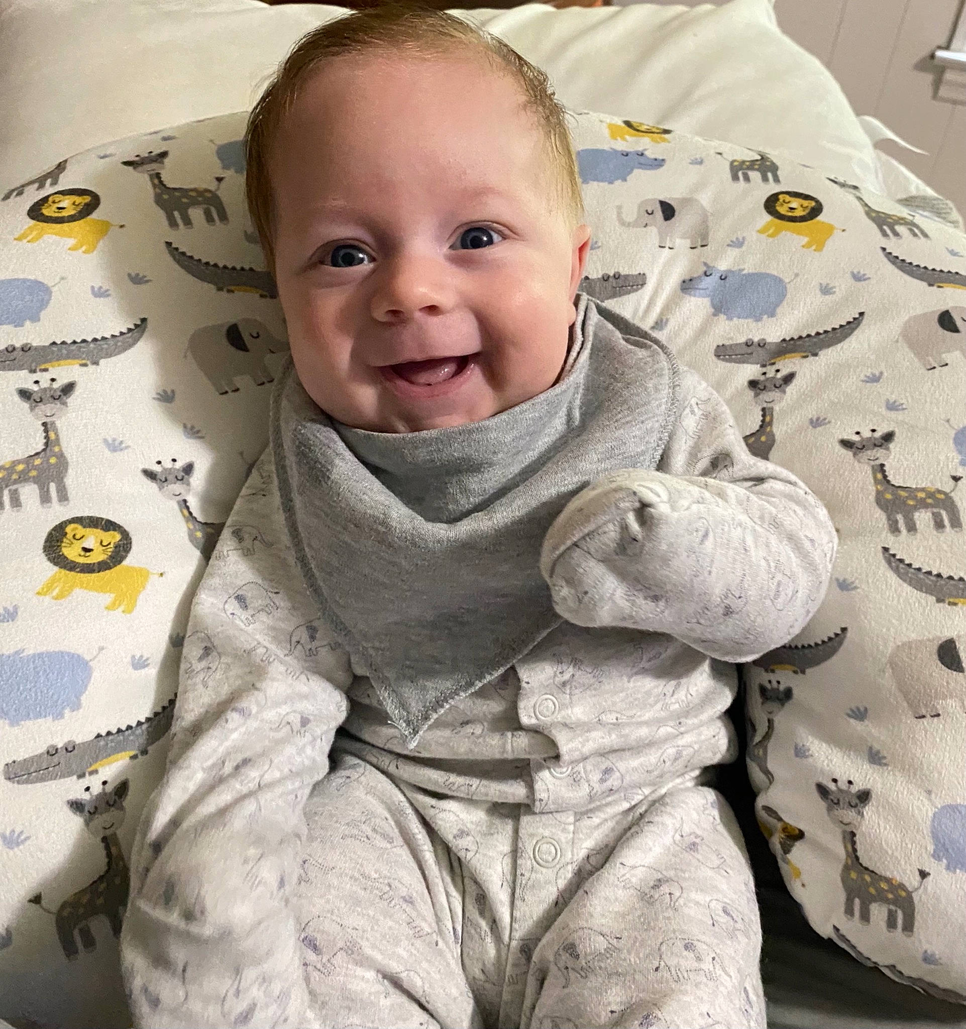 Jaxon joined the competition — help win amazing prizes! baby, baby_toddler_clothing, chin, comfort, eye, facial_expression, grey, happy, head, iris, joy, nose, outerwear, person, photograph, product, skin, sleeve, smile, textile