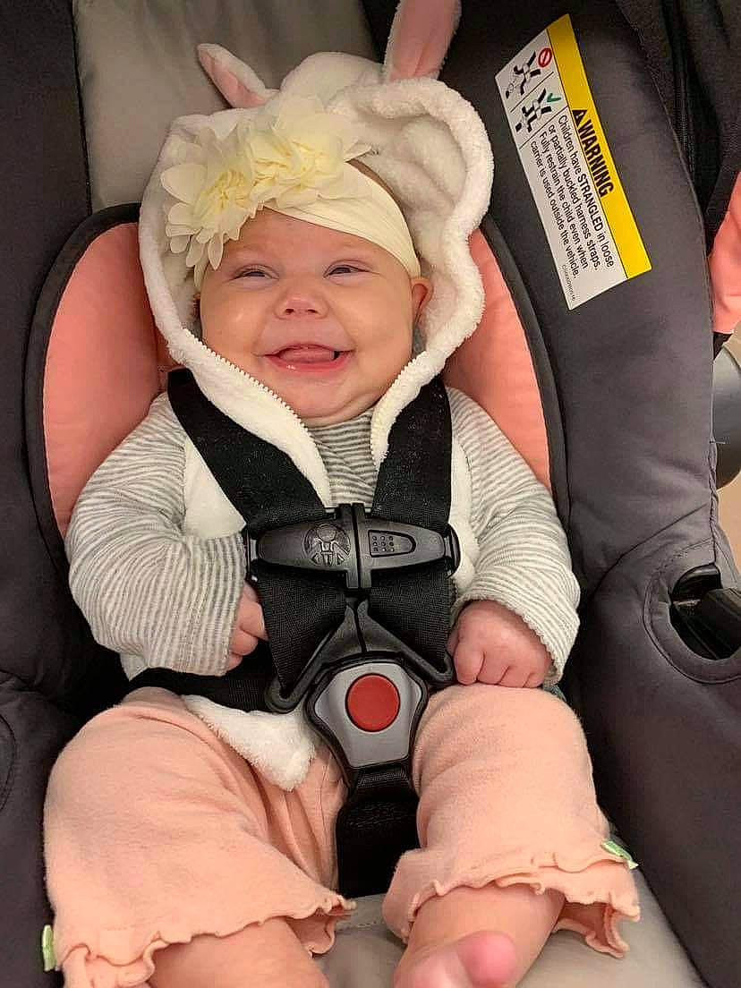 Oaklynn joined the competition — help win amazing prizes! baby, baby_carriage, baby_in_car_seat, baby_products, baby_safety, baby_toddler_clothing, car_seat, cheek, child, comfort, finger, happy, head, headwear, joy, lap, person, personal_protective_equipment, seat_belt, skin