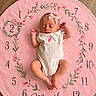 Allie is registered to the contest to win money with this photo: baby, infant, sleeping, onesie, headband, pink, milestone_blanket, floral, wreath, numbers, months, wooden_floor, cute, peaceful, newborn, portrait, child, baby_clothing, sleep, baby_bow