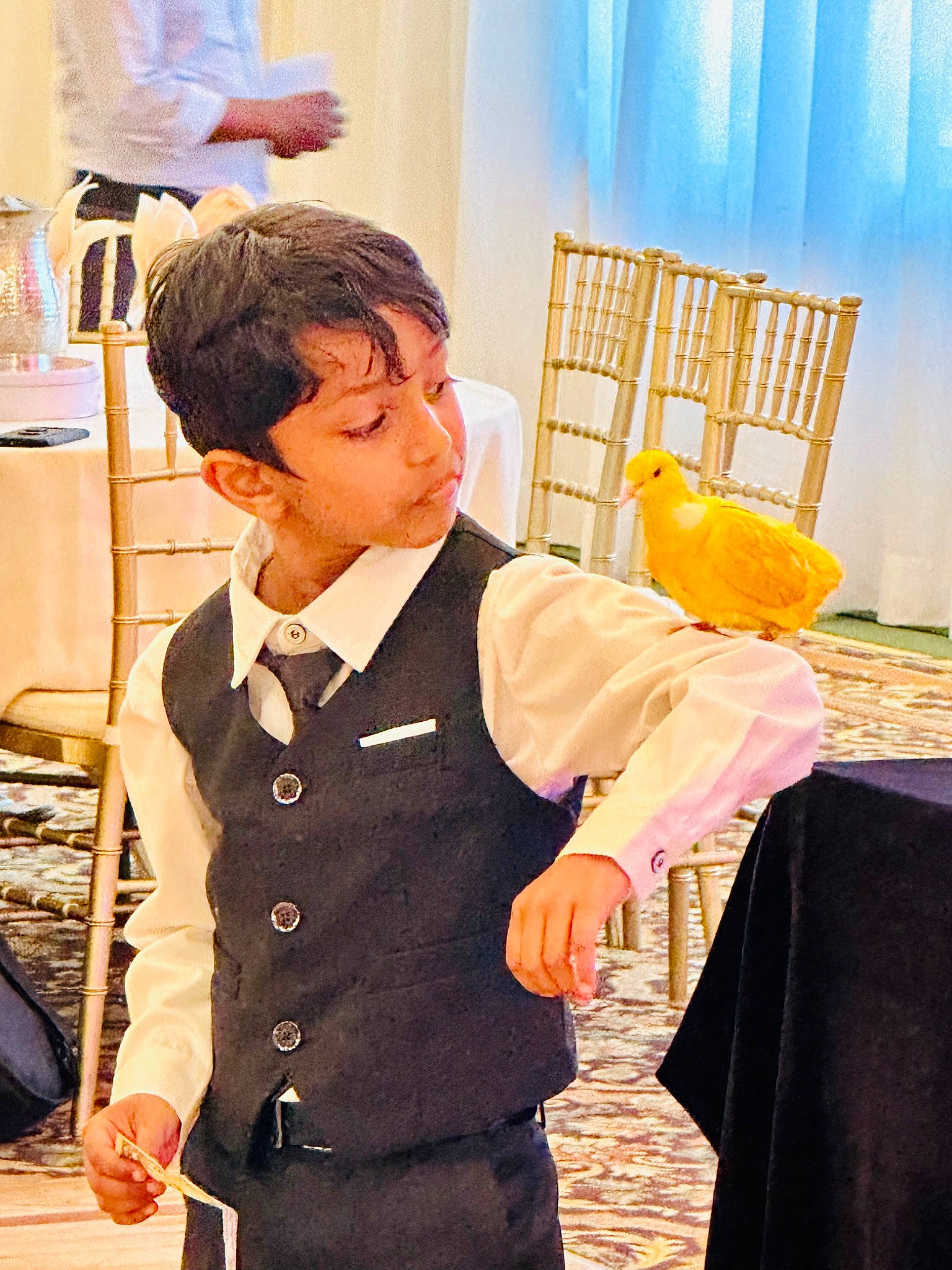 Ryan Joshy is registered to the contest to win money with this photo: bow_tie, collar, costume, curtain, dress_shirt, event, eyewear, fashion_design, formal_wear, fun, gesture, happy, housekeeper, pattern, person, school_uniform, sleeve, tableware, tie, uniform