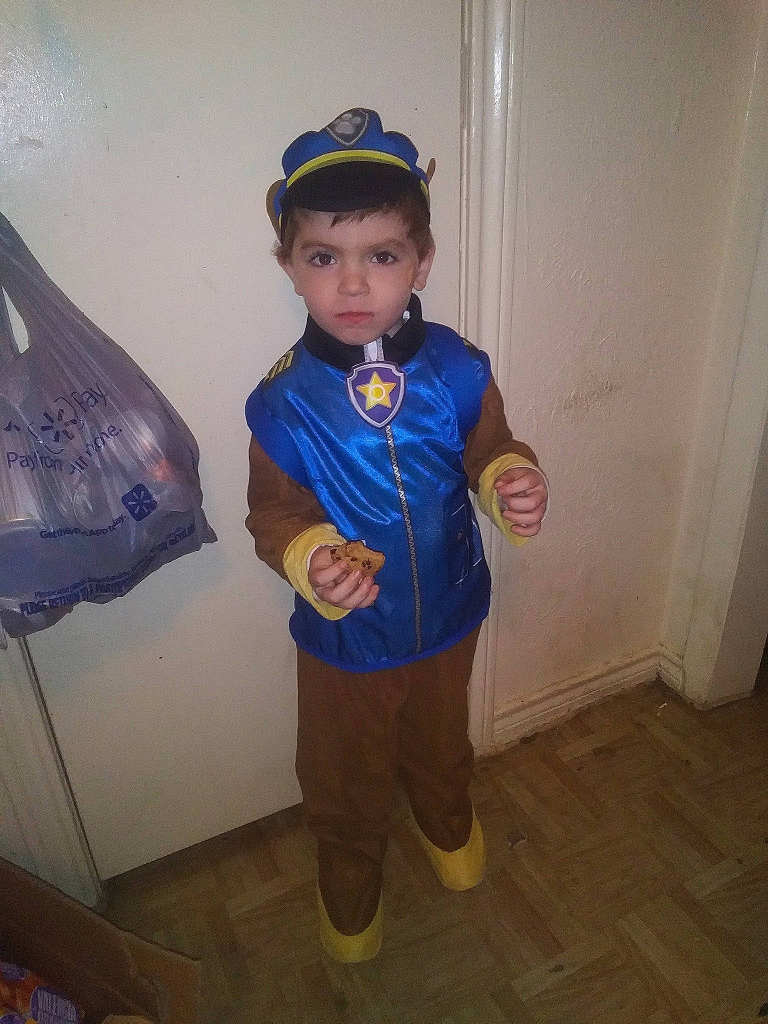 Brad-lee Hooper joined the competition — help win amazing prizes! baby_toddler_clothing, cap, child, costume, door, electric_blue, flooring, fun, happy, hat, outerwear, person, personal_protective_equipment, room, sleeve, t_shirt, toddler, uniform, wood, world