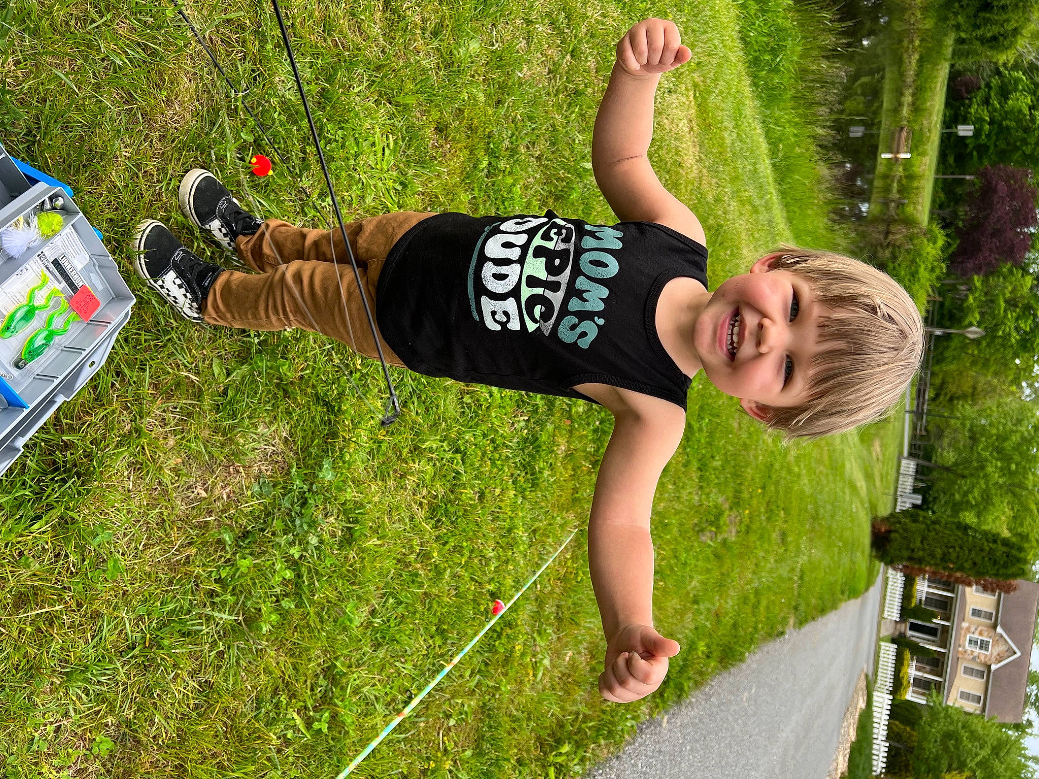 Levi James is registered to the contest to win money with this photo: balance, child, elbow, fun, grass, grass_family, green, happy, joy, knee, leisure, nature, people_in_nature, person, plant, recreation, shorts, spring, summer, t_shirt