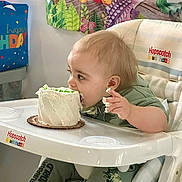 Zander joined the competition — help win amazing prizes! birthday, cake, celebration, child, cute, dinosaur_clothing, eating, food, fun, happy, high_chair, indoor, messy, party, person, seat, table, toddler, toy, young_child