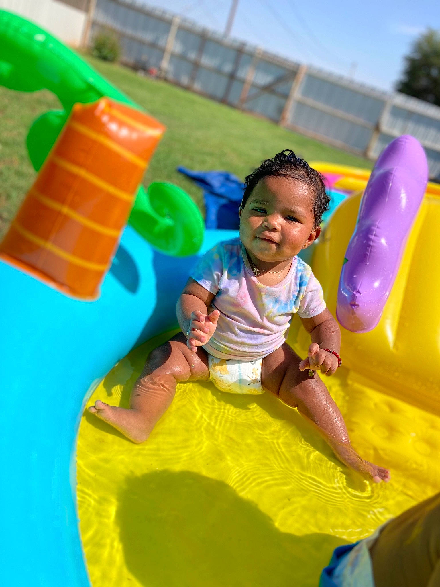 Xyah joined the competition — help win amazing prizes! baby_toddler_clothing, blue, child, chute, fun, grass, green, happy, inflatable, leisure, outdoor_play_equipment, outdoor_recreation, person, photograph, playground, recreation, sky, smile, t_shirt, toddler