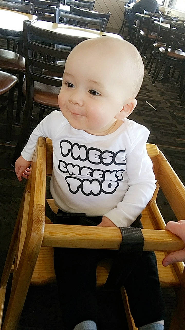 Jesiah joined the competition — help win amazing prizes! baby, baby_products, chair, child, furniture, person, product, sitting, smile, t_shirt, toddler