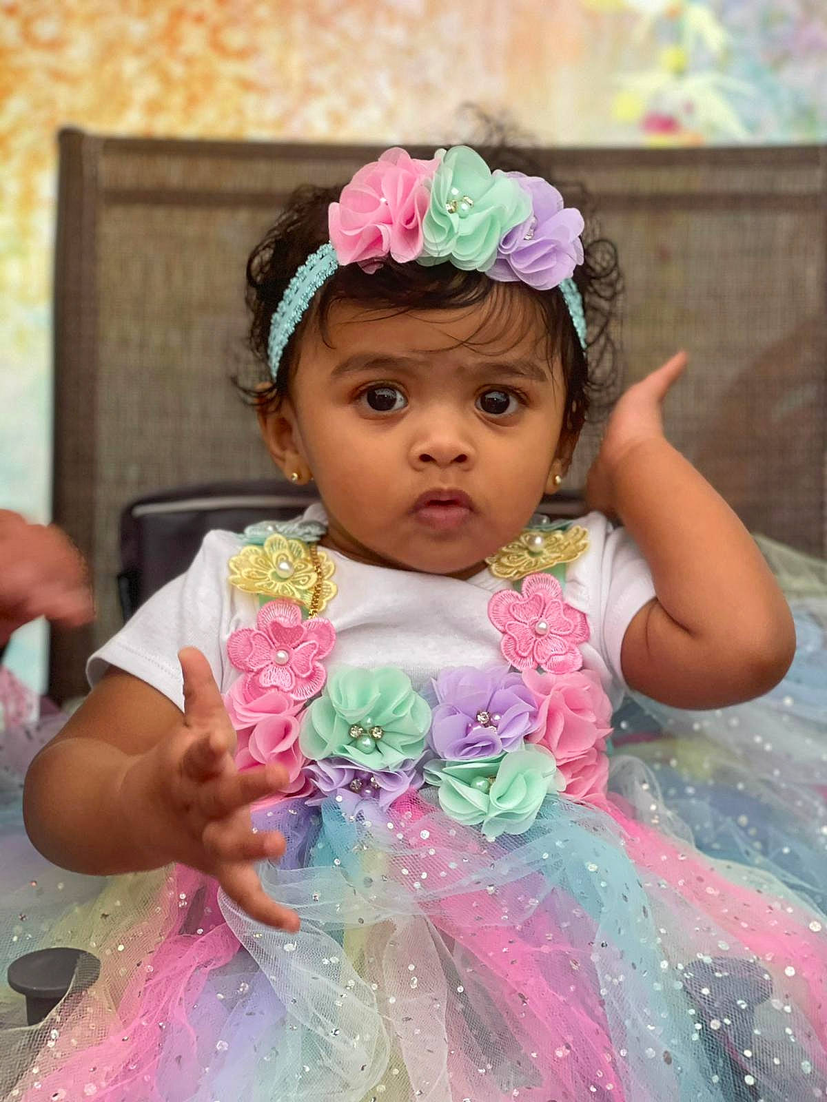 Mia joined the competition — help win amazing prizes! baby, baby_toddler_clothing, child, dress, embellishment, event, eyelash, fashion_accessory, fun, hair_accessory, happy, headband, headpiece, headwear, iris, magenta, person, petal, pink, skin