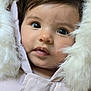 baby, child, face, fur_hood, jacket, winter_clothing, outdoor_wear, cute, young, portrait, closeup, warm, fur, hood, innocent, curious, soft_texture, eyelashes, skin, small_lips