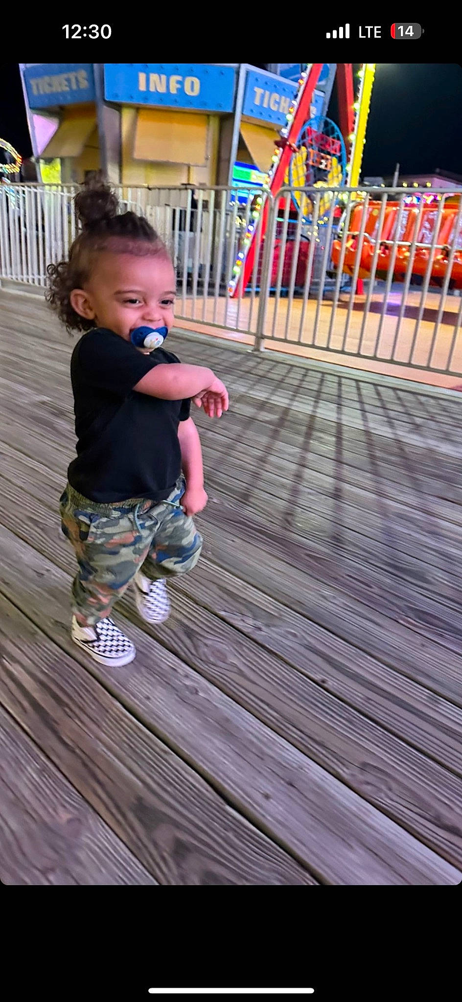 King joined the competition — help win amazing prizes! baby, baby_toddler_clothing, boardwalk, child, city, deck, fence, flooring, fun, happy, hardwood, leisure, pattern, person, recreation, smile, toddler, vacation, walkway, wood