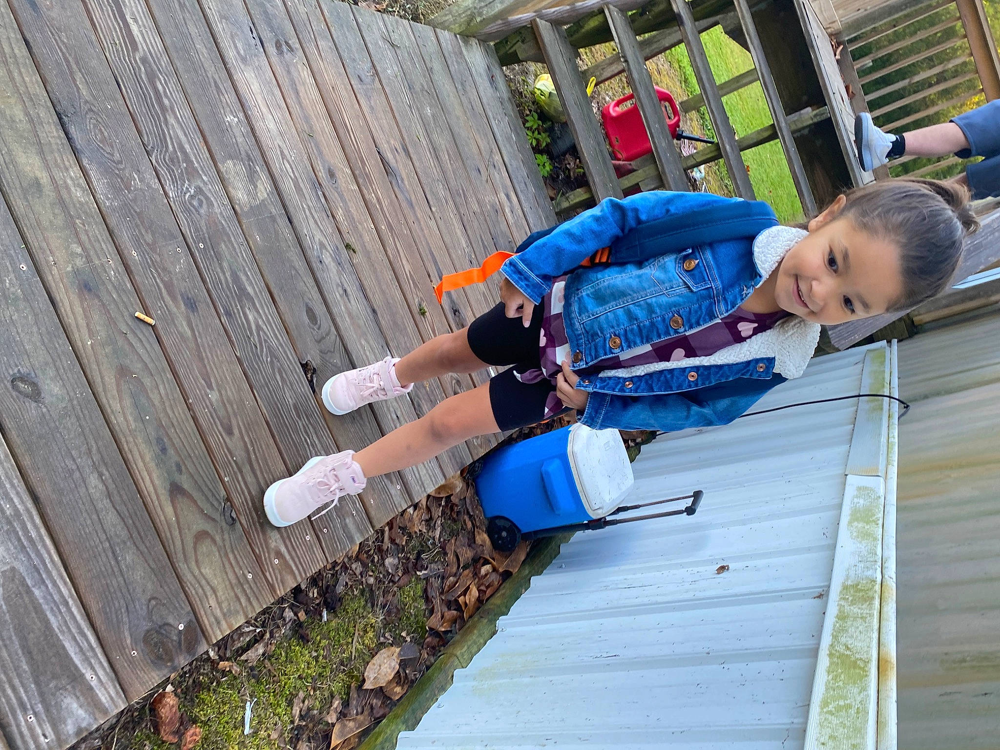 Mariana joined the competition — help win amazing prizes! baby_toddler_clothing, child, electric_blue, fun, grass, happy, human_leg, joy, leisure, person, plant, recreation, shorts, sock, thigh, toddler, wood, wood_stain