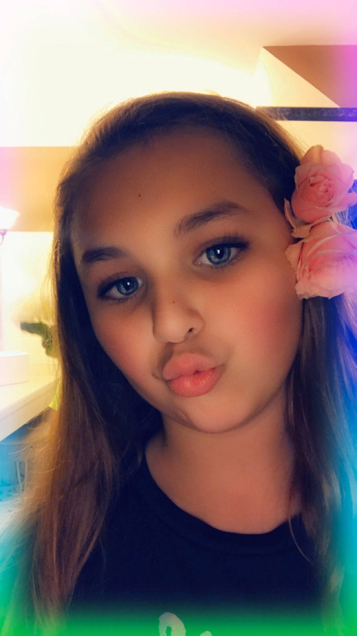 Kailey is registered to the contest to win money with this photo: beauty, blue, cheek, chin, ear, eye, eyebrow, face, forehead, hair, hairstyle, head, jaw, lip, long_hair, nose, person, pink, selfie, skin