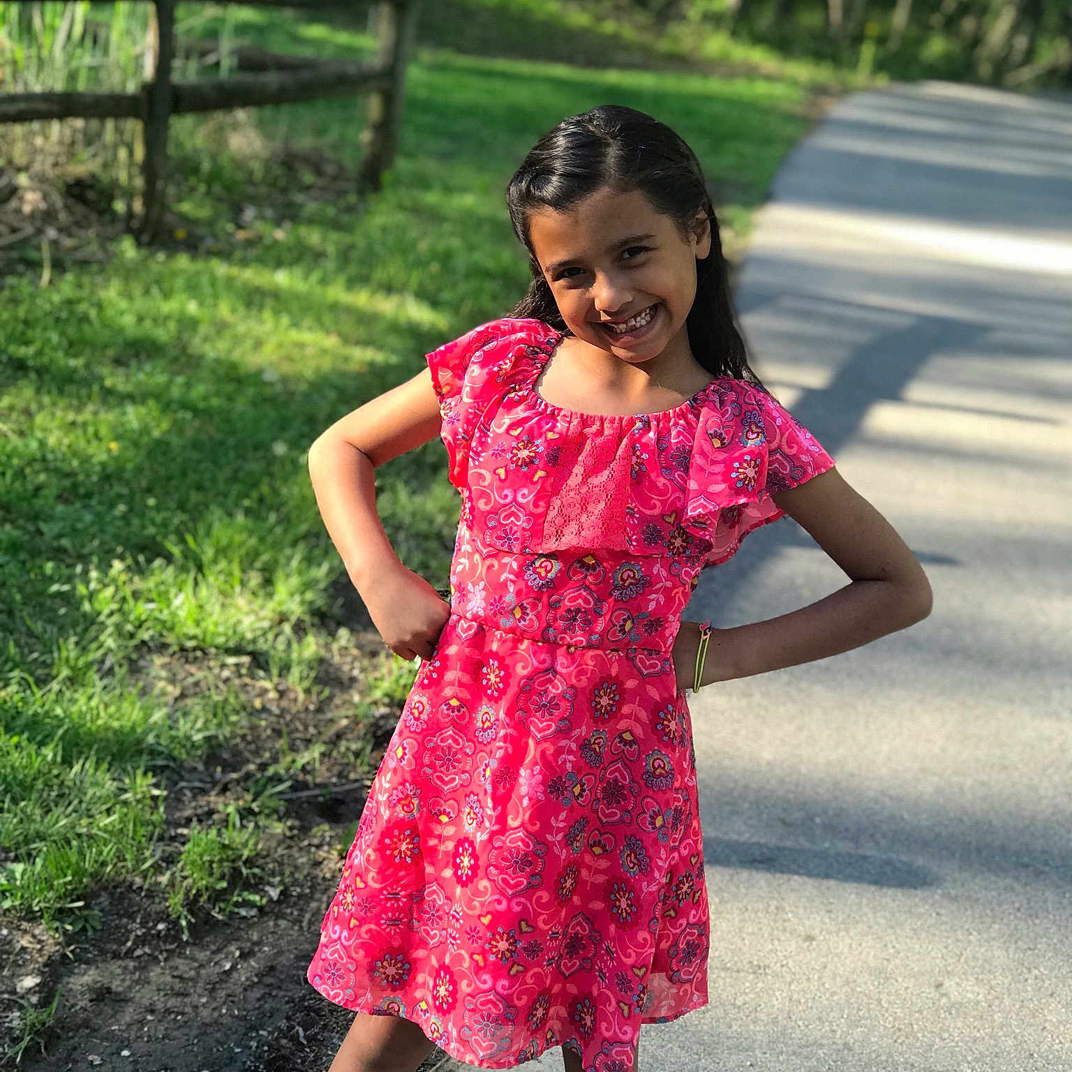 Aaliyah is registered to the contest to win money with this photo: beauty, child, child_model, clothing, day_dress, dress, grass, green, joy, lady, magenta, pattern, person, photography, pink, plant, red, shoe, smile, summer