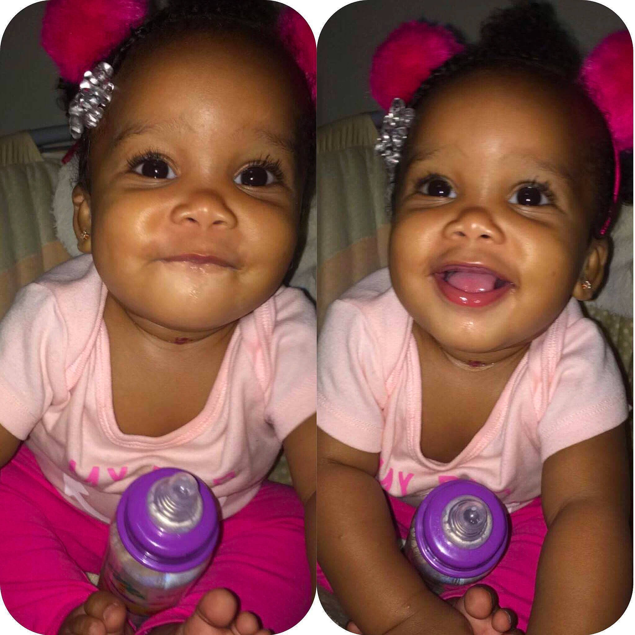 Kayleis Skylah is registered to the contest to win money with this photo: cheek, child, day, face, fun, girl, happiness, head, joy, magenta, nose, person, pink, product, purple, skin, smile, toddler