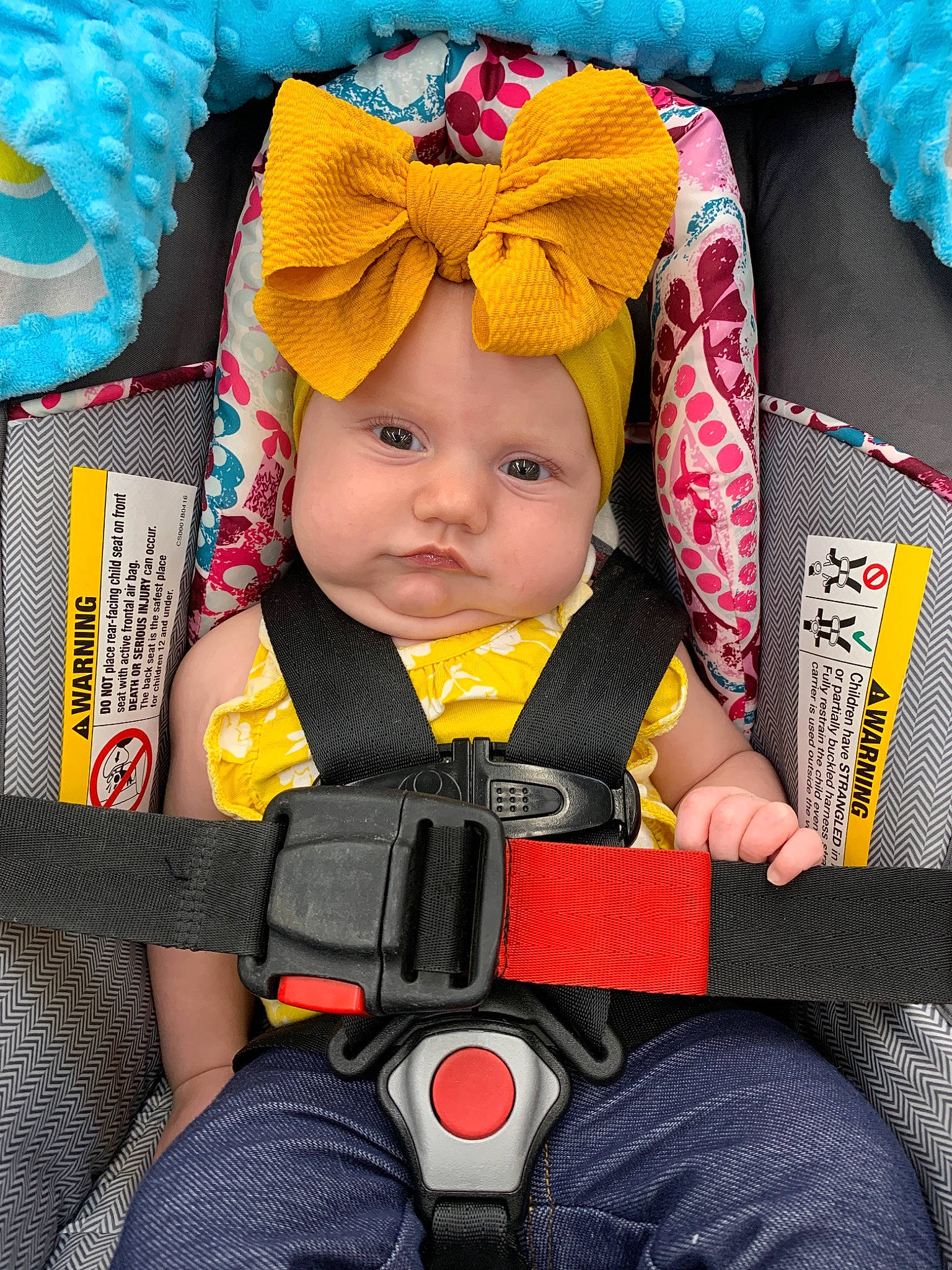 Avaleigh is registered to the contest to win money with this photo: auto_part, baby, baby_carriage, baby_in_car_seat, baby_products, car_seat, child, person, play, product, seat_belt, toddler, yellow