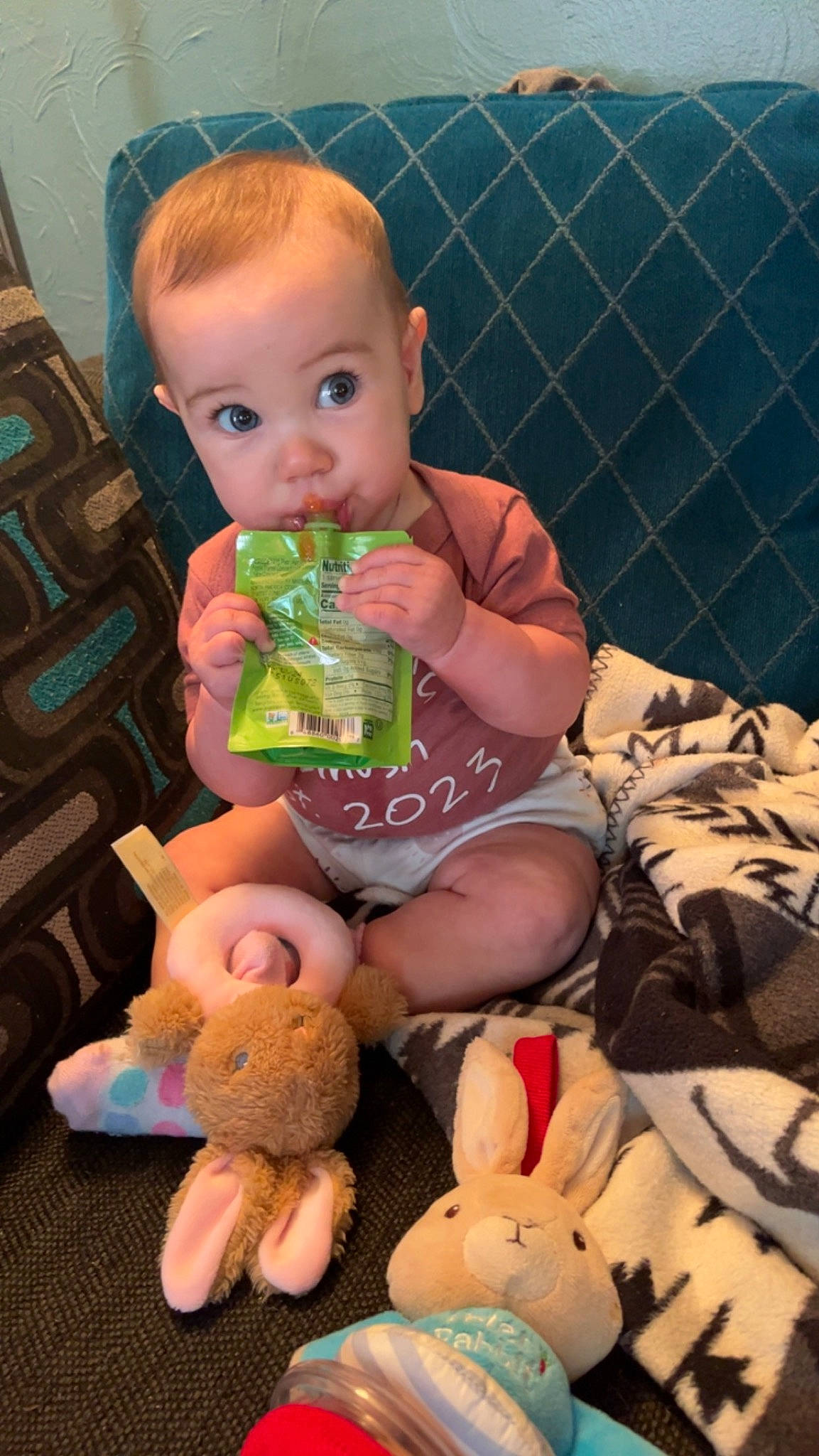 Alora joined the competition — help win amazing prizes! arm, baby, baby_toddler_clothing, cheek, child, facial_expression, finger, fun, head, human_body, joint, leg, mouth, person, pink, sitting, skin, surprise, textile, thumb