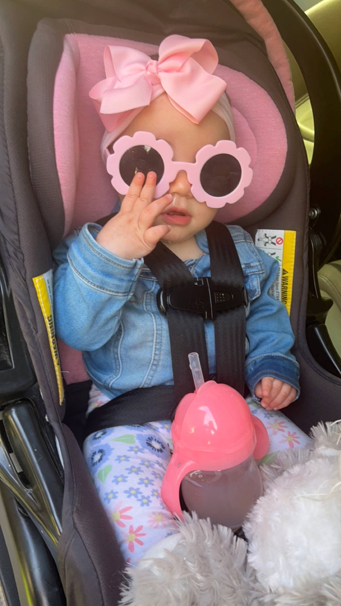 Alora joined the competition — help win amazing prizes! baby, child, event, eyewear, fictional_character, fun, fur, headgear, human, mouth, organ, person, personal_protective_equipment, pink, purple, stuffed_toy, textile, toddler, toy, vertebrate