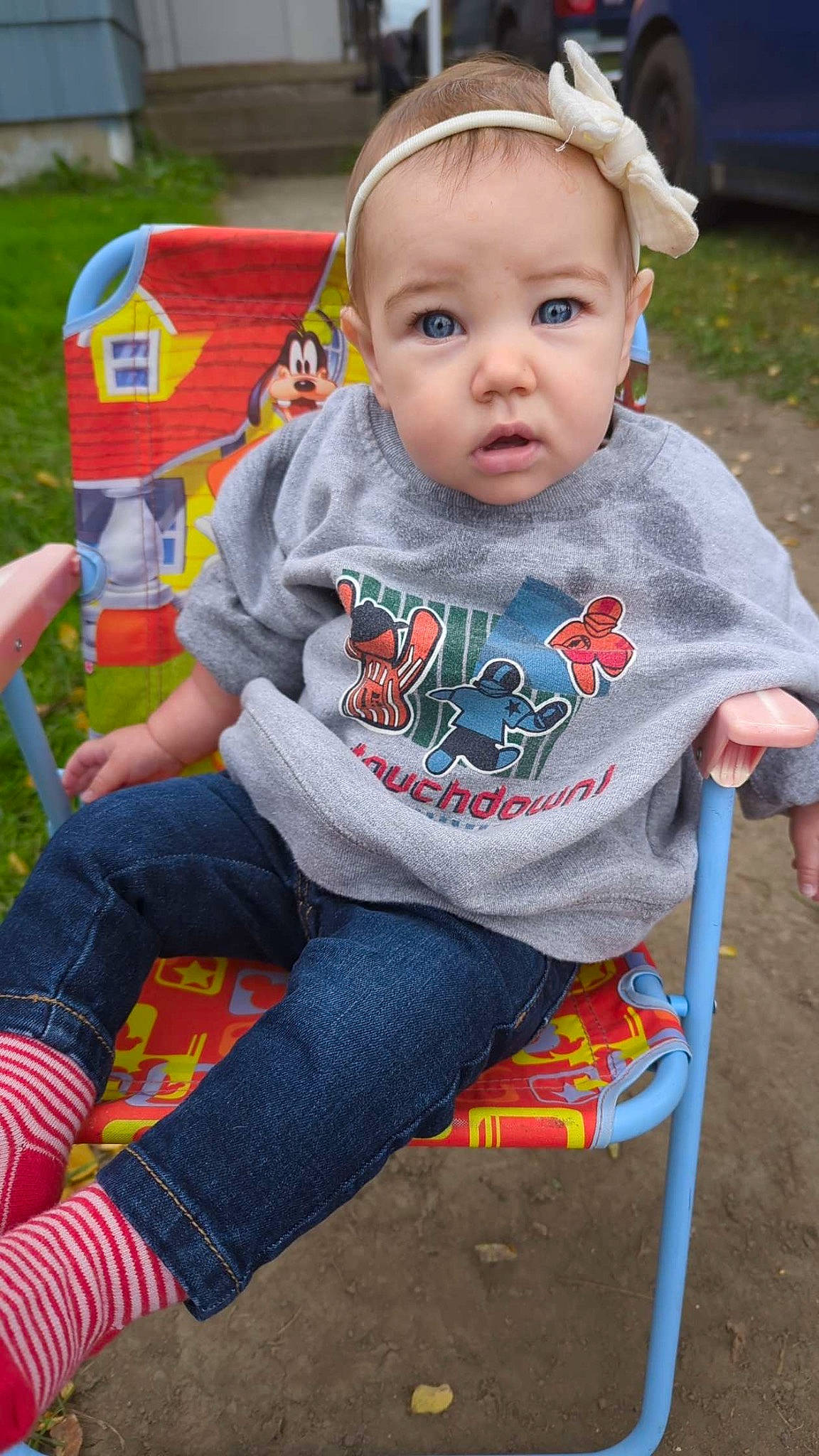 Alora joined the competition — help win amazing prizes! baby, baby_toddler_clothing, cheek, child, clothing, face, fun, grass, hair, happy, head, jeans, leisure, person, plant, recreation, sitting, skin, sleeve, t_shirt