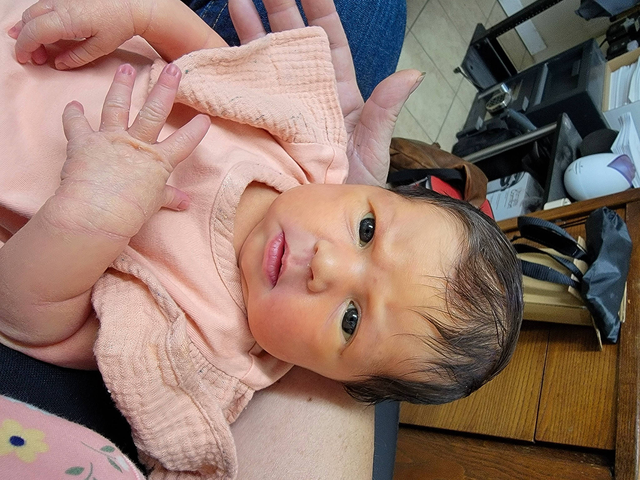 Freya is registered to the contest to win money with this photo: baby, cheek, chest, child, comfort, ear, eye, eyelash, finger, gesture, hand, happy, head, mouth, nail, neck, nose, person, skin, thumb