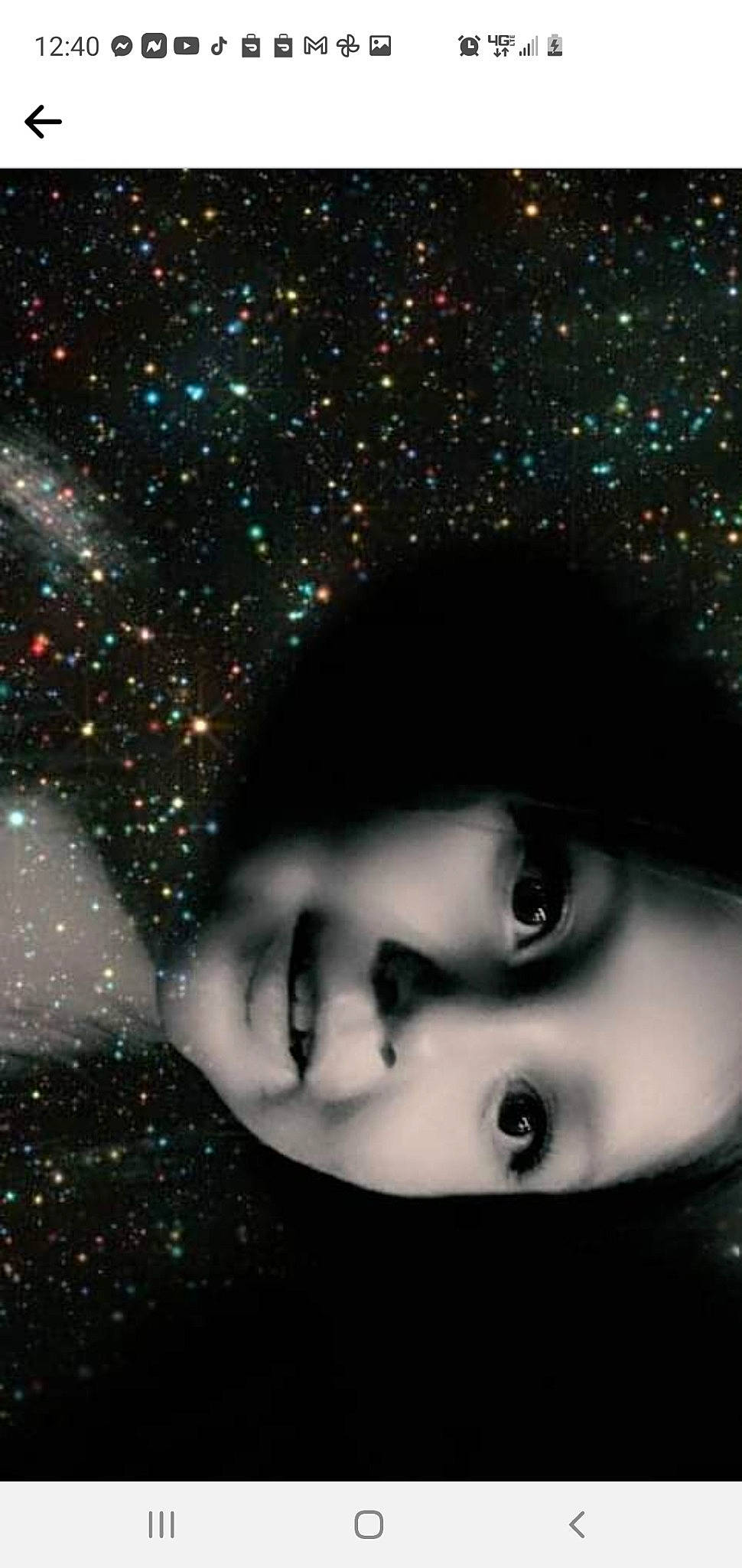 Estrella is registered to the contest to win money with this photo: art, astronomical_object, beauty, black, black_hair, close_up, darkness, electric_blue, eye, eyebrow, eyelash, flash_photography, hairstyle, head, lighting, lip, midnight, nose, person, space