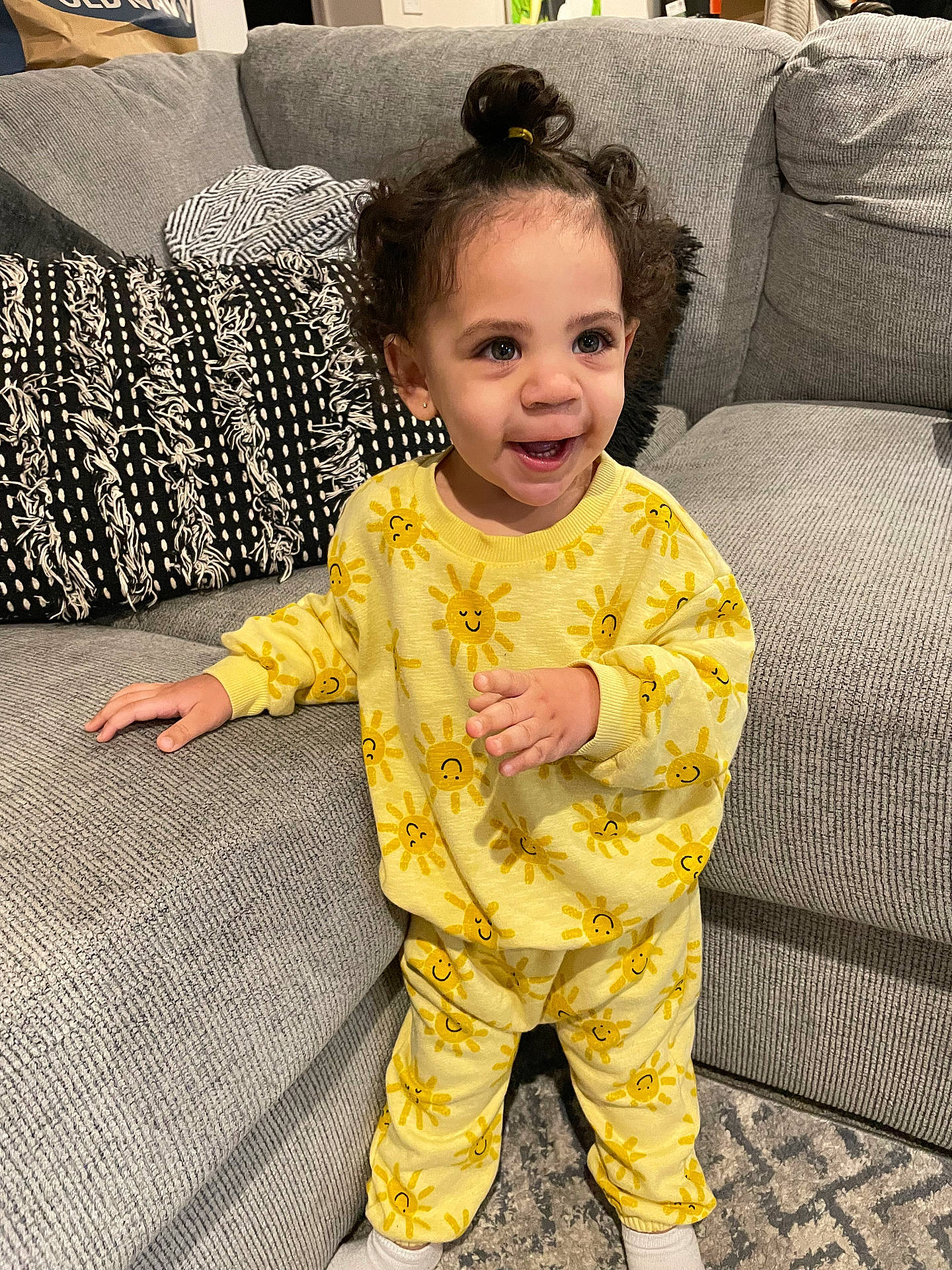 Jaelynn joined the competition — help win amazing prizes! architecture, building, child, clothing, couch, cushion, face, female, furniture, girl, happy, head, homedecor, indoors, livingroom, pajamas, person, photography, portrait, room