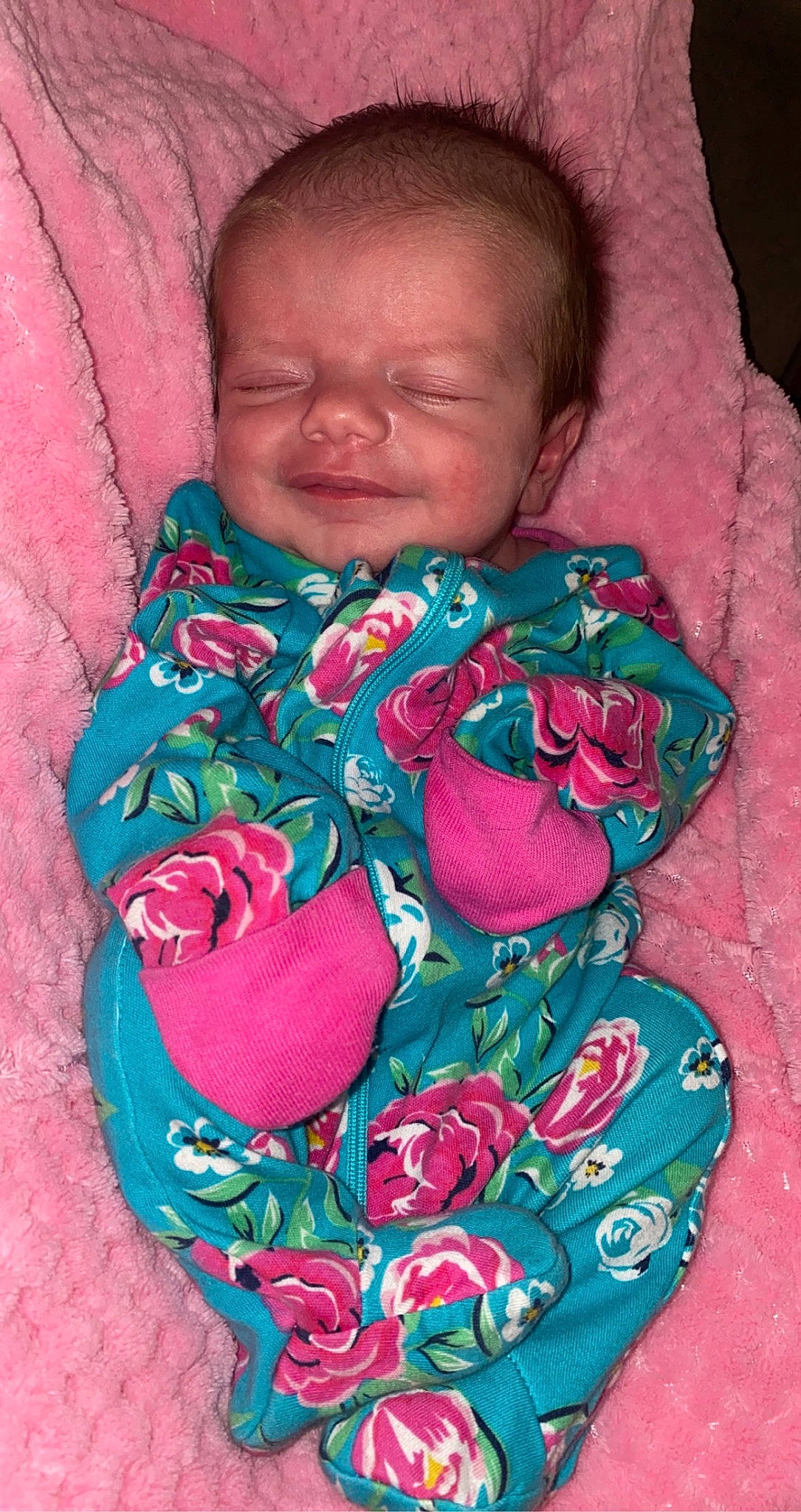 Oakleigh is registered to the contest to win money with this photo: baby, baby_toddler_clothing, carmine, cheek, child, comfort, fashion_accessory, flesh, happy, linens, magenta, neck, pattern, person, petal, pink, skin, sleeve, smile, textile