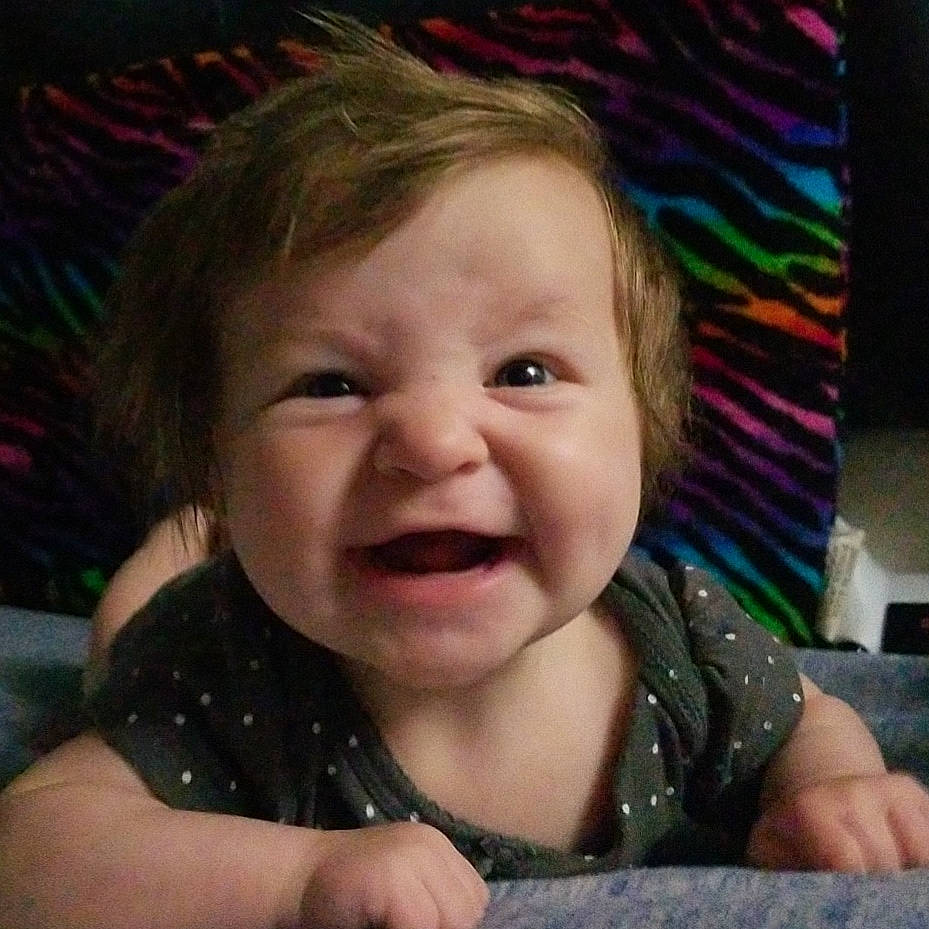 Maizie is registered to the contest to win money with this photo: baby, cheek, child, chin, eye, eyebrow, face, facial_expression, forehead, fun, hair, head, iris, laugh, lip, mouth, nose, person, skin, smile