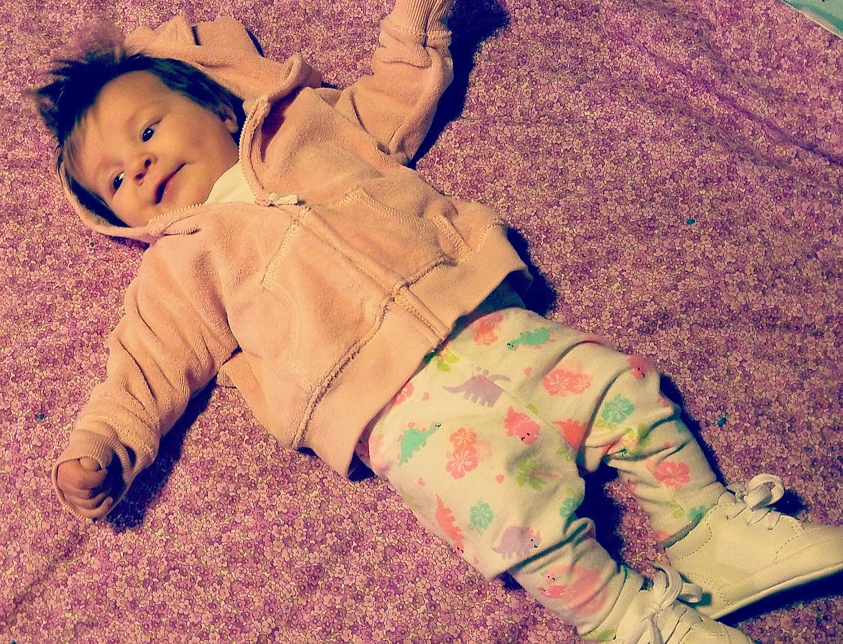 Maizie joined the competition — help win amazing prizes! baby, cheek, child, cool, fun, happy, hoodie, jacket, leg, mountain, outerwear, pajamas, person, play, shoe, sleeve, smile, toddler