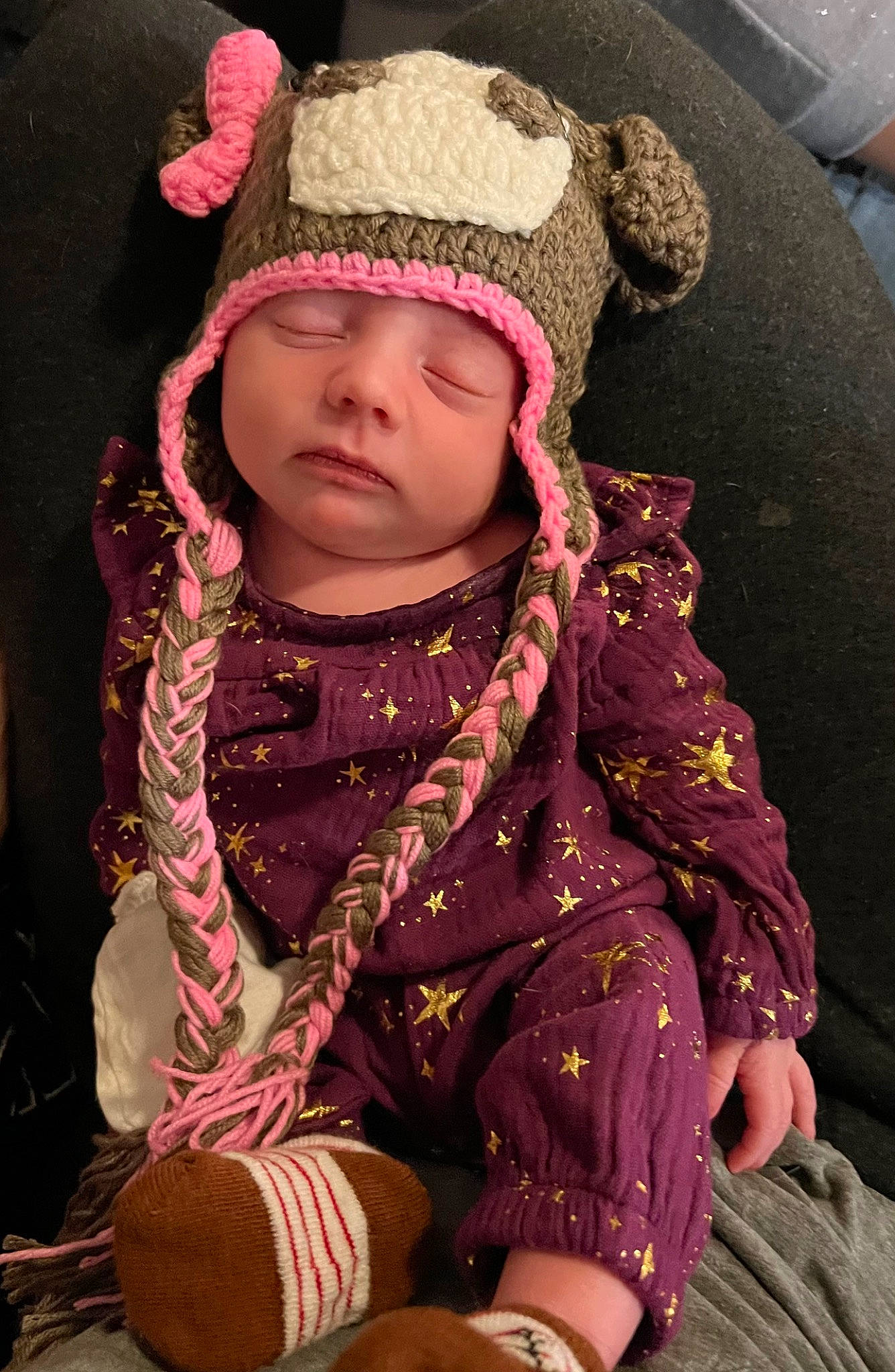 Addison joined the competition — help win amazing prizes! baby, beanie, cap, child, costume_hat, event, fashion_accessory, fun, headwear, human, jewellery, knit_cap, magenta, pattern, person, personal_protective_equipment, pink, purple, skin, toddler