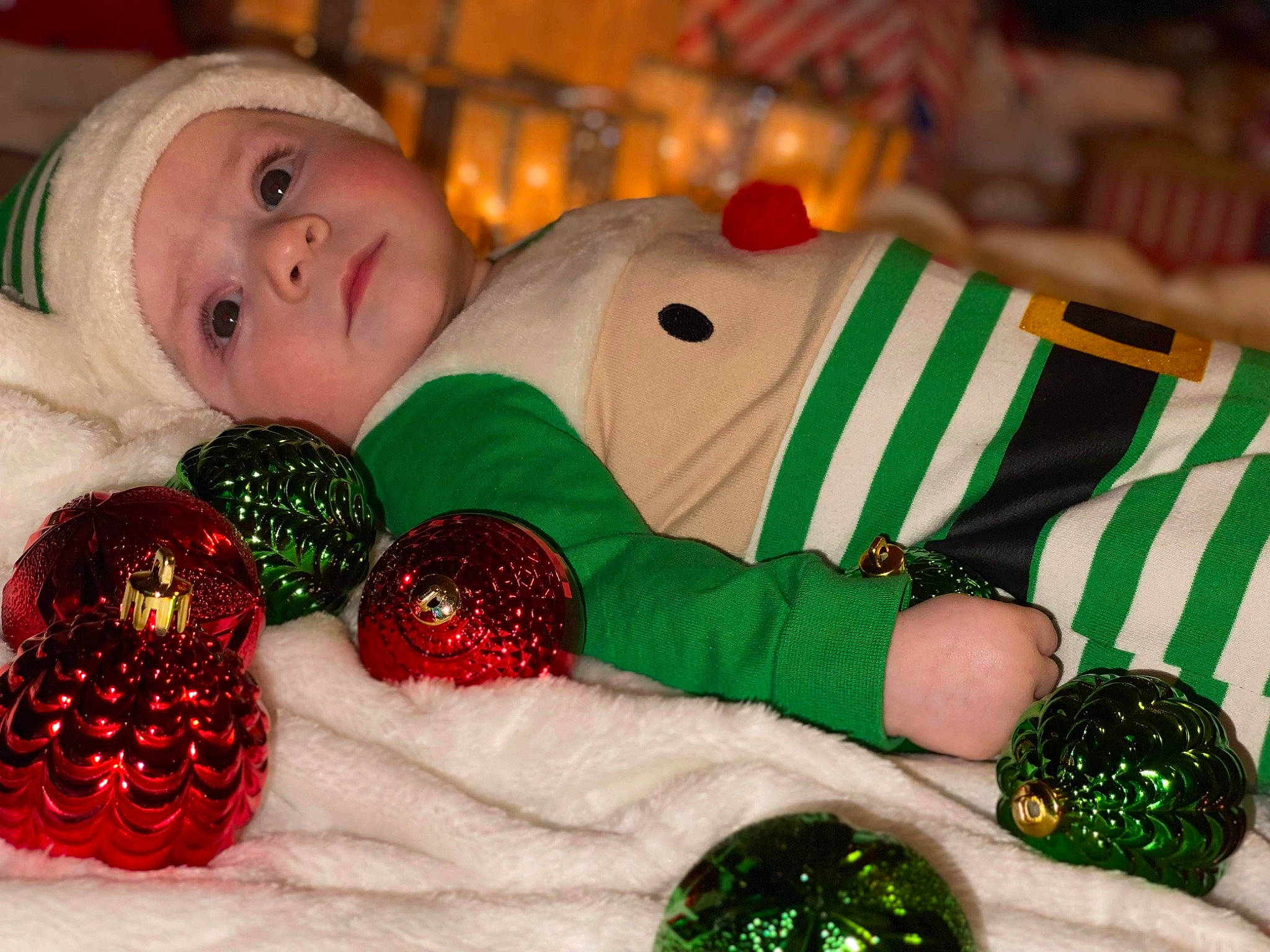 Brantley joined the competition — help win amazing prizes! baby, carmine, christmas, christmas_decoration, christmas_eve, christmas_ornament, dessert, event, eye, fun, green, happy, headwear, holiday, mammal, person, stuffed_toy, sweetness, textile, toddler