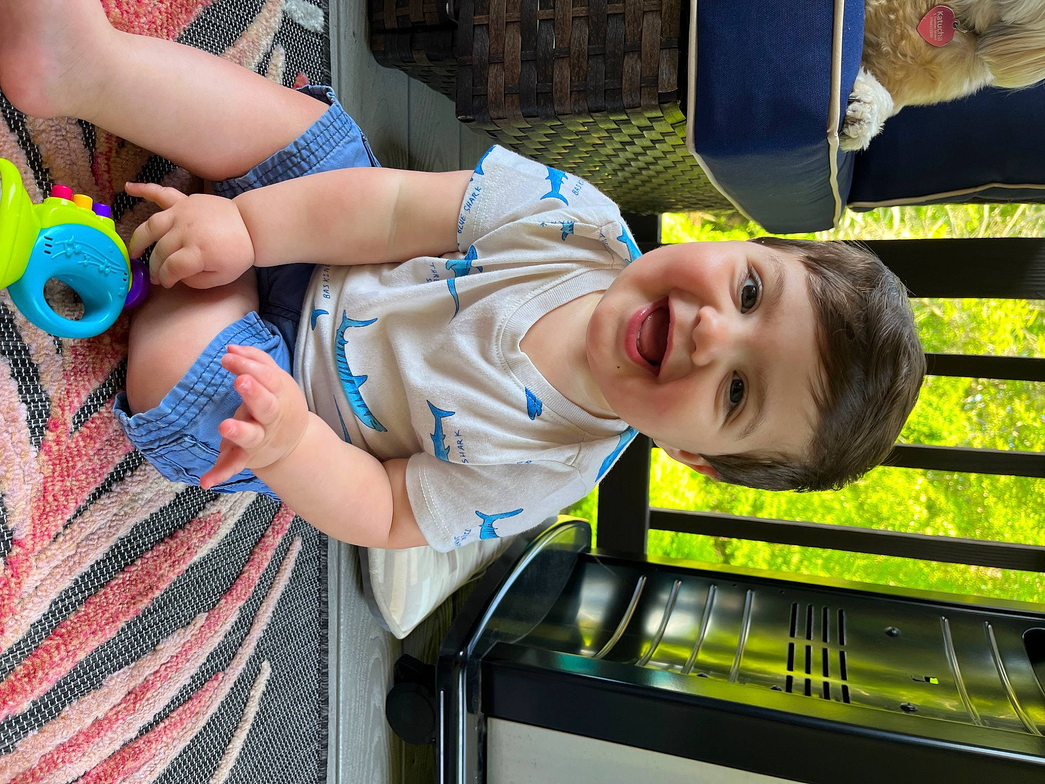 Ryker joined the competition — help win amazing prizes! baby, baby_products, baby_toddler_clothing, blue, child, electric_blue, fun, hand, happy, joy, leisure, nail, party_supply, pattern, person, play, recreation, skin, smile, t_shirt