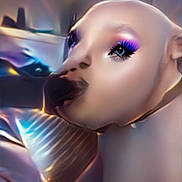 Nova is registered to the contest to win money with this photo: dog, canine, portrait, close_up, white_fur, face, eyes, eyelashes, purple_makeup, glamorous, stylized, digital_filter, artificial_intelligence, indoor, dramatic_lighting, colorful, creative, surreal, looking_at_camera, pet