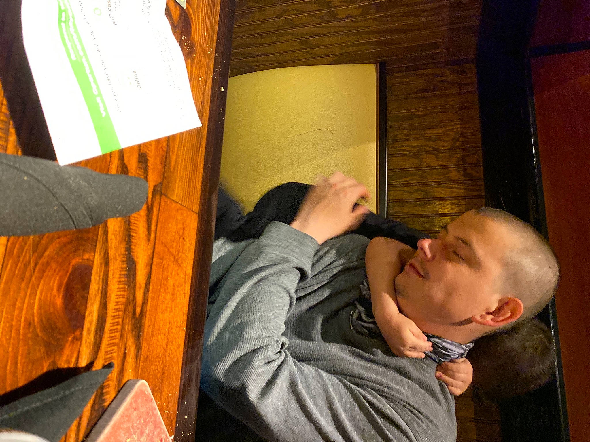 Colten is registered to the contest to win money with this photo: baby, child, comfort, finger, fun, nap, person, room, sitting, sleep, toddler, visual_arts, wood, wrist