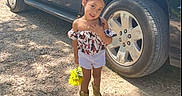 Xitlali is registered to the contest to win money with this photo: alloywheel, car, carwheel, child, clothing, female, fun, girl, machine, person, shorts, sleeve, spoke, standing, suv, tire, transportation, vacation, vehicle, wheel