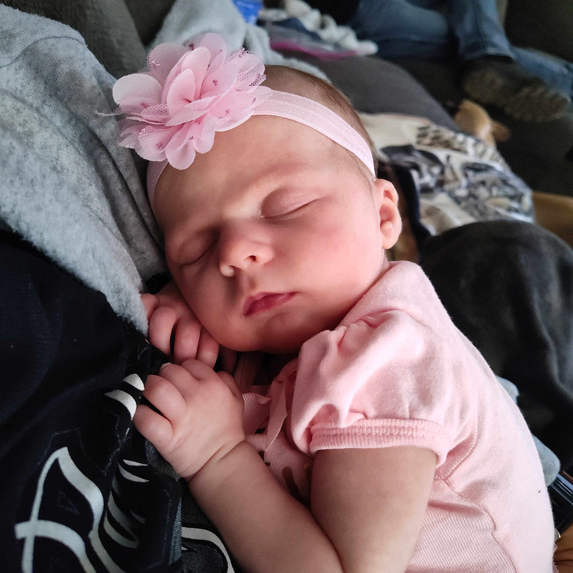 Regina joined the competition — help win amazing prizes! baby, child, closeup, cozy, cute, flower, hand, headband, indoors, infant, newborn, peaceful, person, pink_clothing, portrait, resting, skin, sleeping, soft_light, toddler