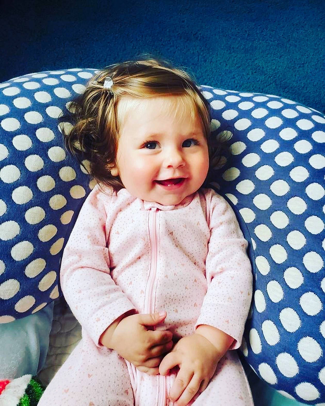 Francesca joined the competition — help win amazing prizes! baby, baby_toddler_clothing, child, comfort, electric_blue, face, fashion_accessory, flash_photography, fun, happy, joy, linens, pattern, person, plaid, polka_dot, portrait_photography, sitting, sleeve, smile