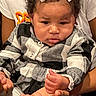 Dream joined the competition — help win amazing prizes! adult_hands, baby, black_and_white, bow, candid, checkered_clothing, child, closeup, curly_hair, cute, family, hands, indoor, infant, person, portrait, serious_expression, sitting, skin_tone, toddler